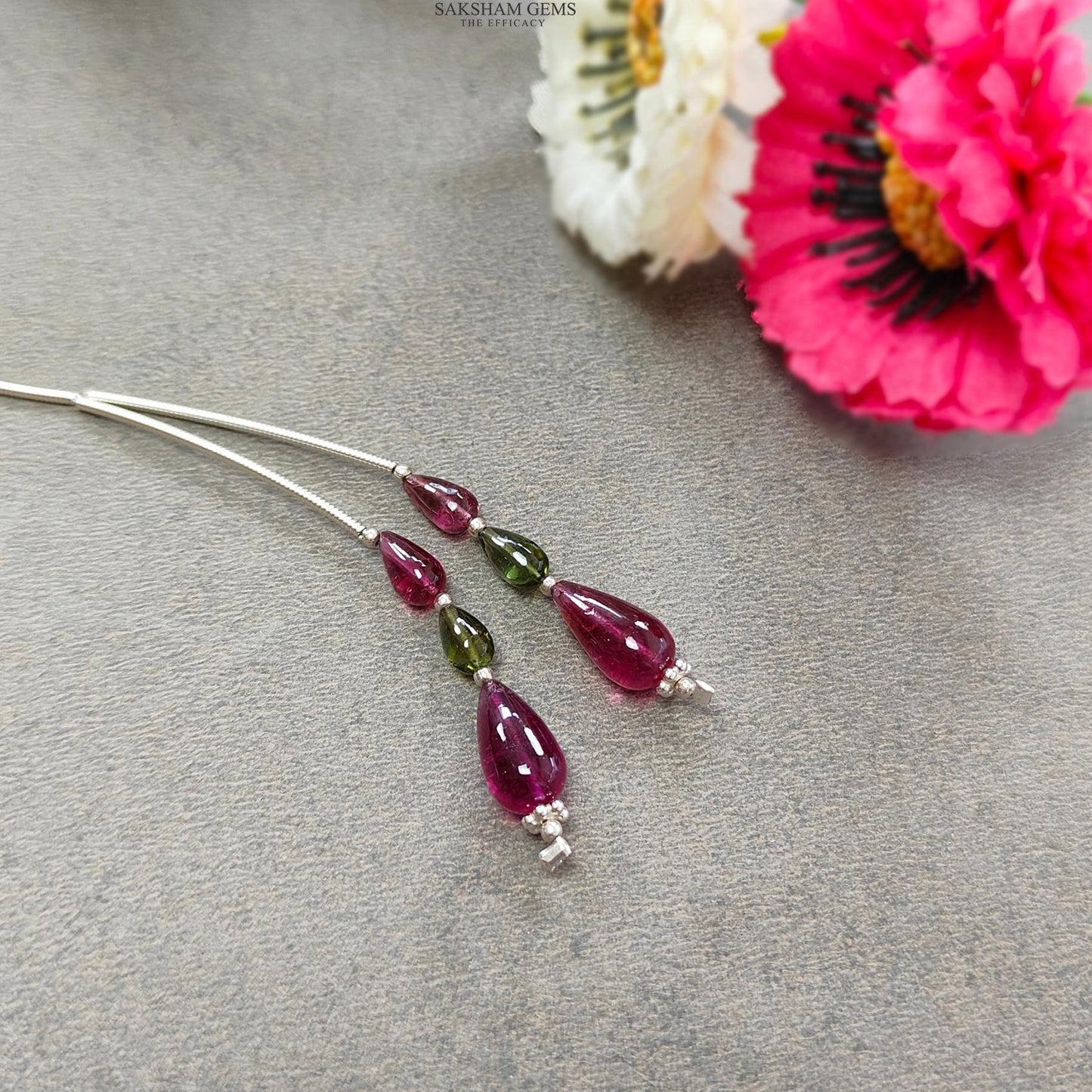 Watermelon Tourmaline Gemstone Loose Beads : 10.00cts Natural Multi Color Tourmaline Plain Teardrops Nuggets 6mm - 11.5mm