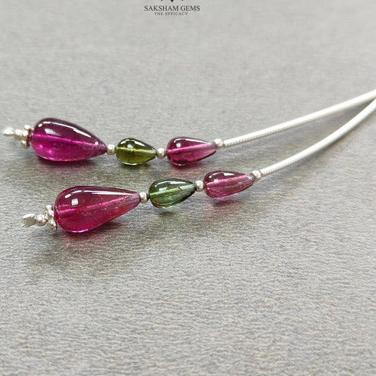 Watermelon Tourmaline Gemstone Loose Beads : 10.00cts Natural Multi Color Tourmaline Plain Teardrops Nuggets 6mm - 11.5mm