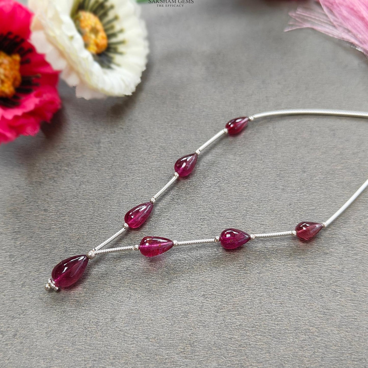 Rubellite Tourmaline Gemstone Loose Beads : 12.60cts Natural Untreated Tourmaline Plain Teardrops Nuggets 7mm - 10mm