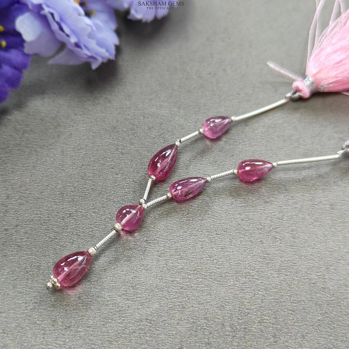 Rubellite Tourmaline Gemstone Loose Beads : 17.00cts Natural Untreated Tourmaline Plain Teardrops Nuggets 7mm - 11mm