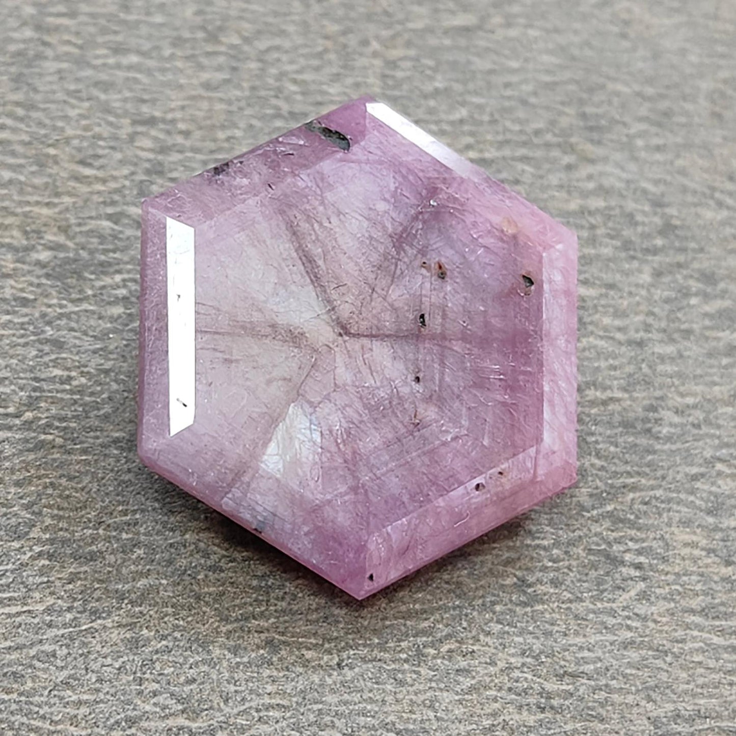 Ruby Gemstone Normal Cut Trapiche : 14.70cts Natural Untreated Raspberry Sheen Ruby Hexagon Shape 19.5*17mm