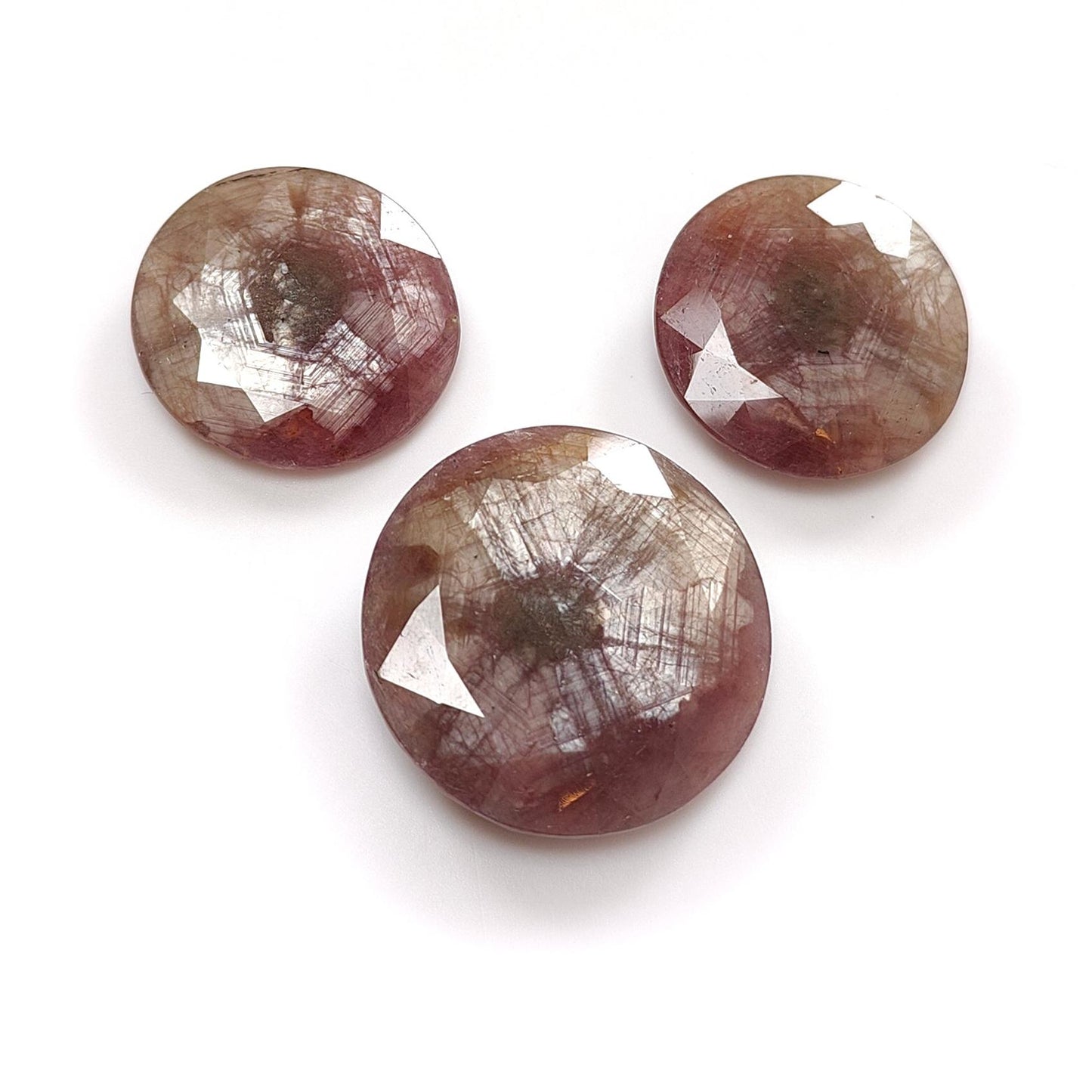 Multi Sapphire Gemstone Normal Cut Trapiche : 105.30cts Natural Untreated Raspberry Sheen Sapphire Round Shape 22mm - 27mm 3pcs