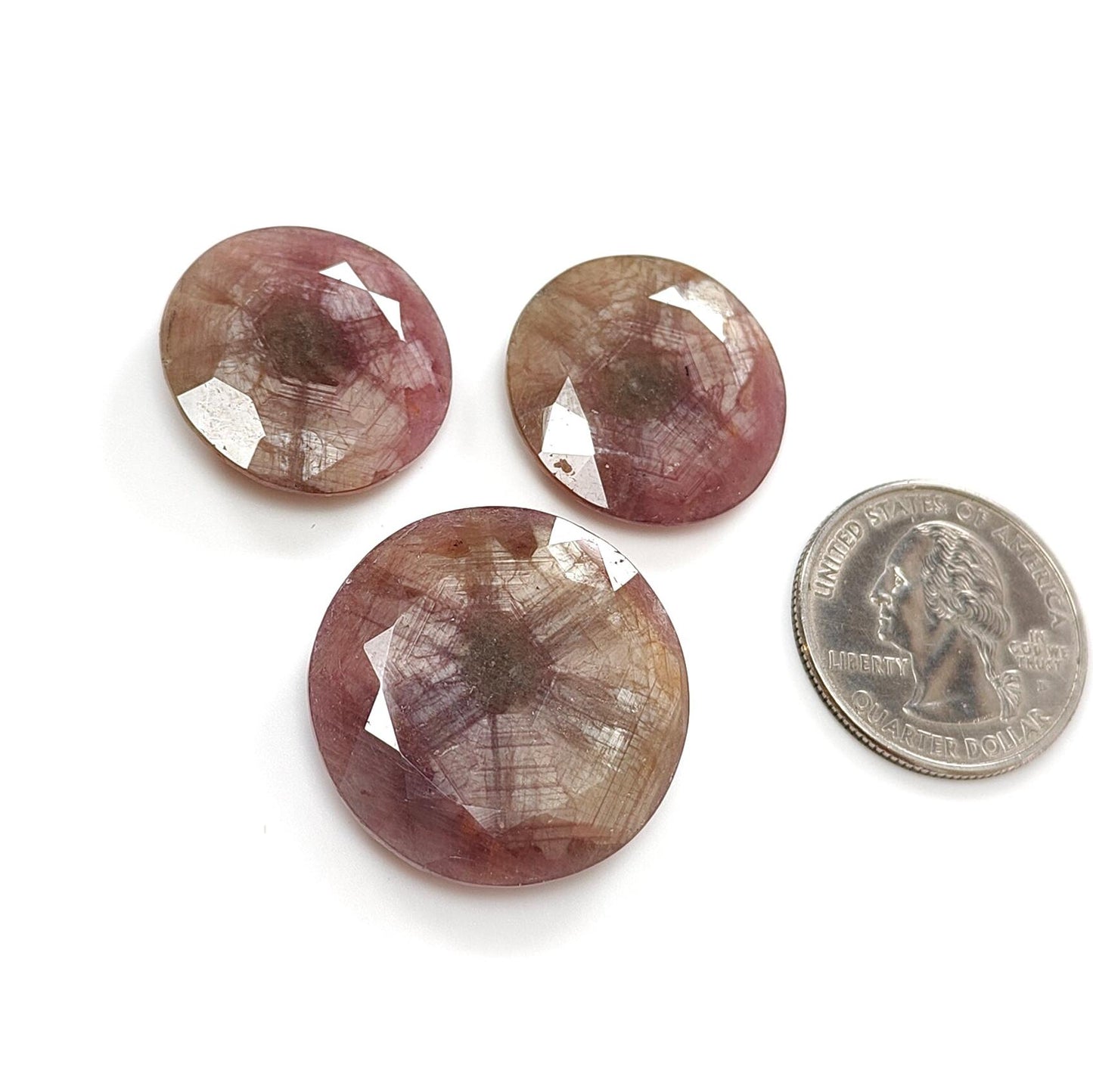 Multi Sapphire Gemstone Normal Cut Trapiche : 105.30cts Natural Untreated Raspberry Sheen Sapphire Round Shape 22mm - 27mm 3pcs