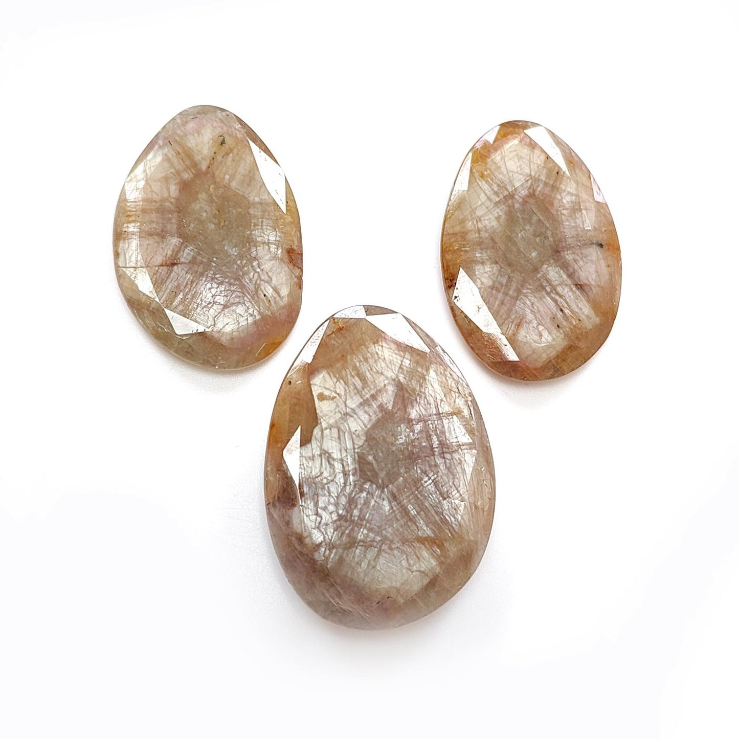 Multi Sapphire Gemstone Normal Cut Trapiche : 107.70cts Natural Untreated Raspberry Sheen Sapphire Egg Shape 31*21mm - 34*24.5mm 3pcs