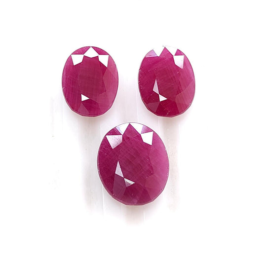 Ruby Gemstone Normal Cut : 23.20cts Natural Untreated Unheated Red Ruby Oval Shape 13.5*10mm - 14.5*12mm 3pcs