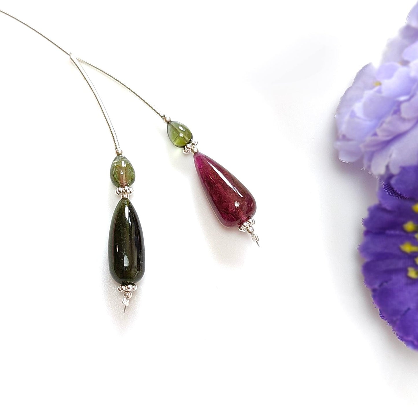 Watermelon Tourmaline Gemstone Loose Beads : 20.00cts Natural Multi Color Tourmaline Plain Teardrops Nuggets 7mm - 17mm