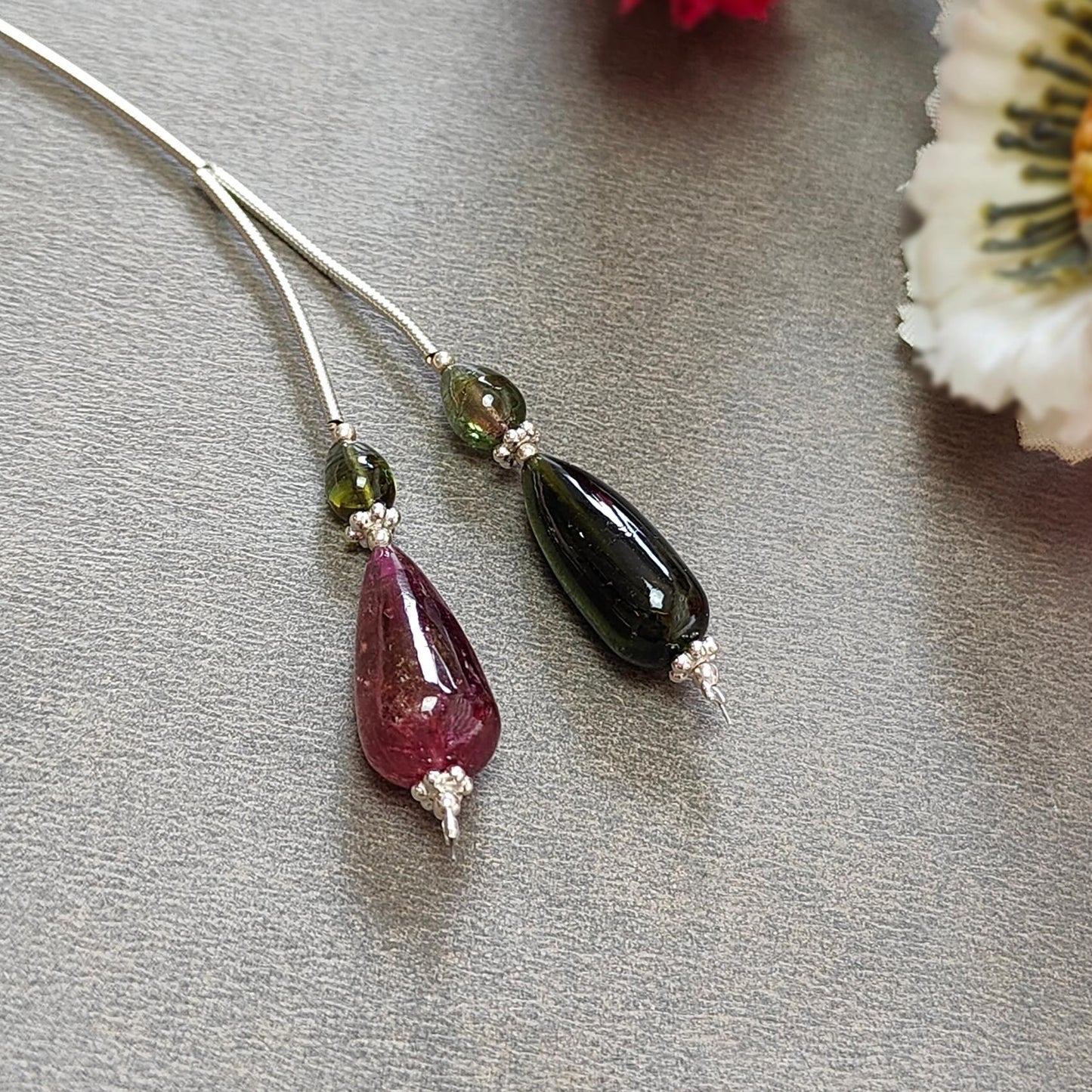 Watermelon Tourmaline Gemstone Loose Beads : 20.00cts Natural Multi Color Tourmaline Plain Teardrops Nuggets 7mm - 17mm