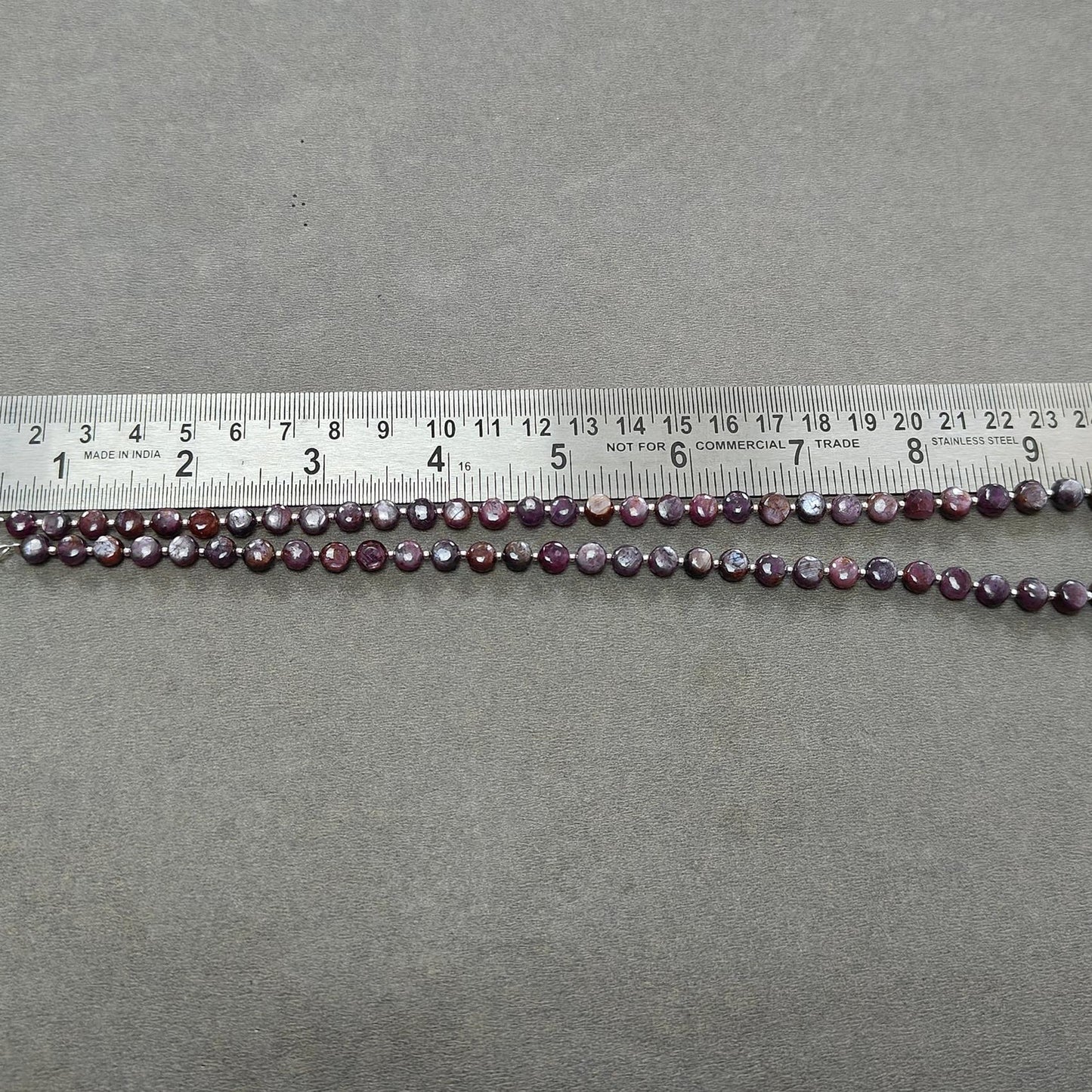 Raspberry Sheen Purple Pink Sapphire Gemstone Beads Necklace: 29.17gms (apx) Natural Sapphire Round Shape Side Faceted Necklace 6mm-7mm 20"
