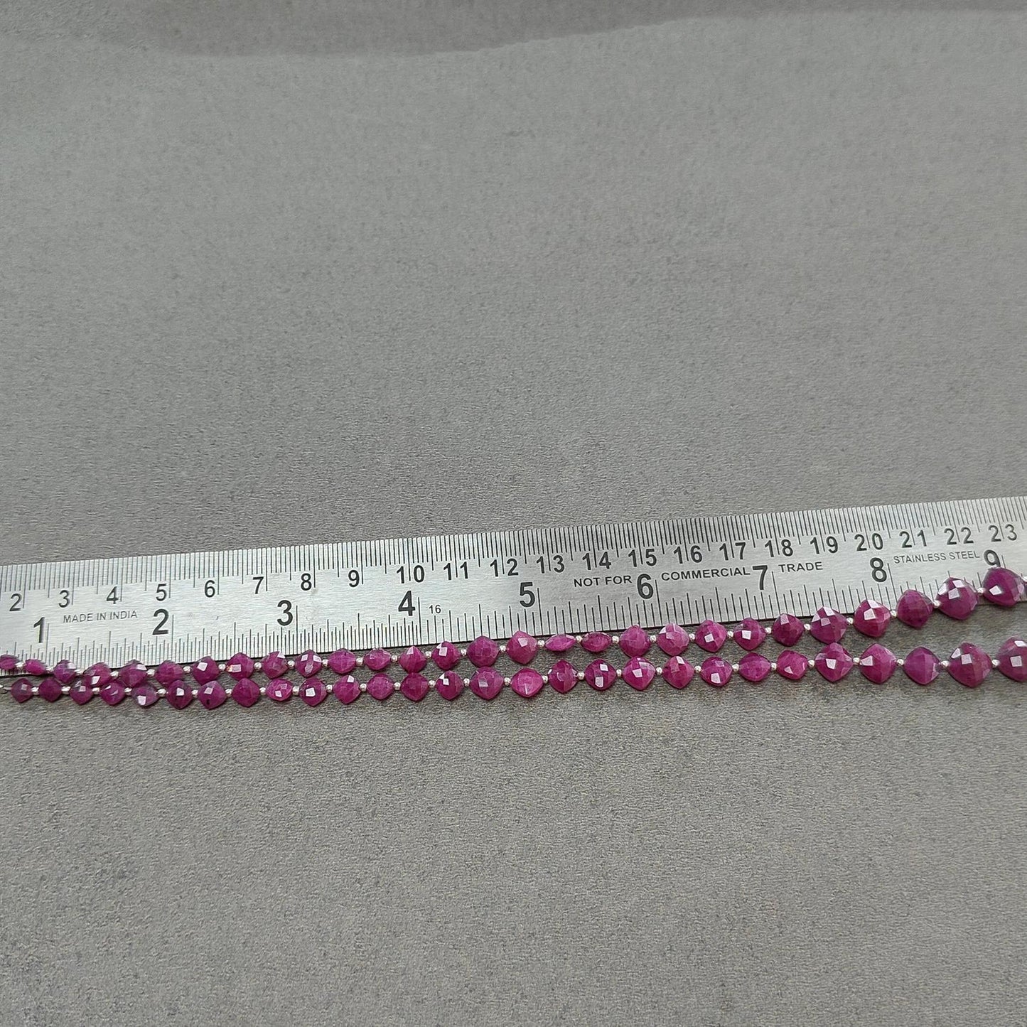 RUBY Gemstone Beads Necklace : 19.13gms (Apx) Natural Untreated 925 Sterling Sliver Checker Cut Cushion Shape Necklace 4mm - 9mm 19.5" (Apx)