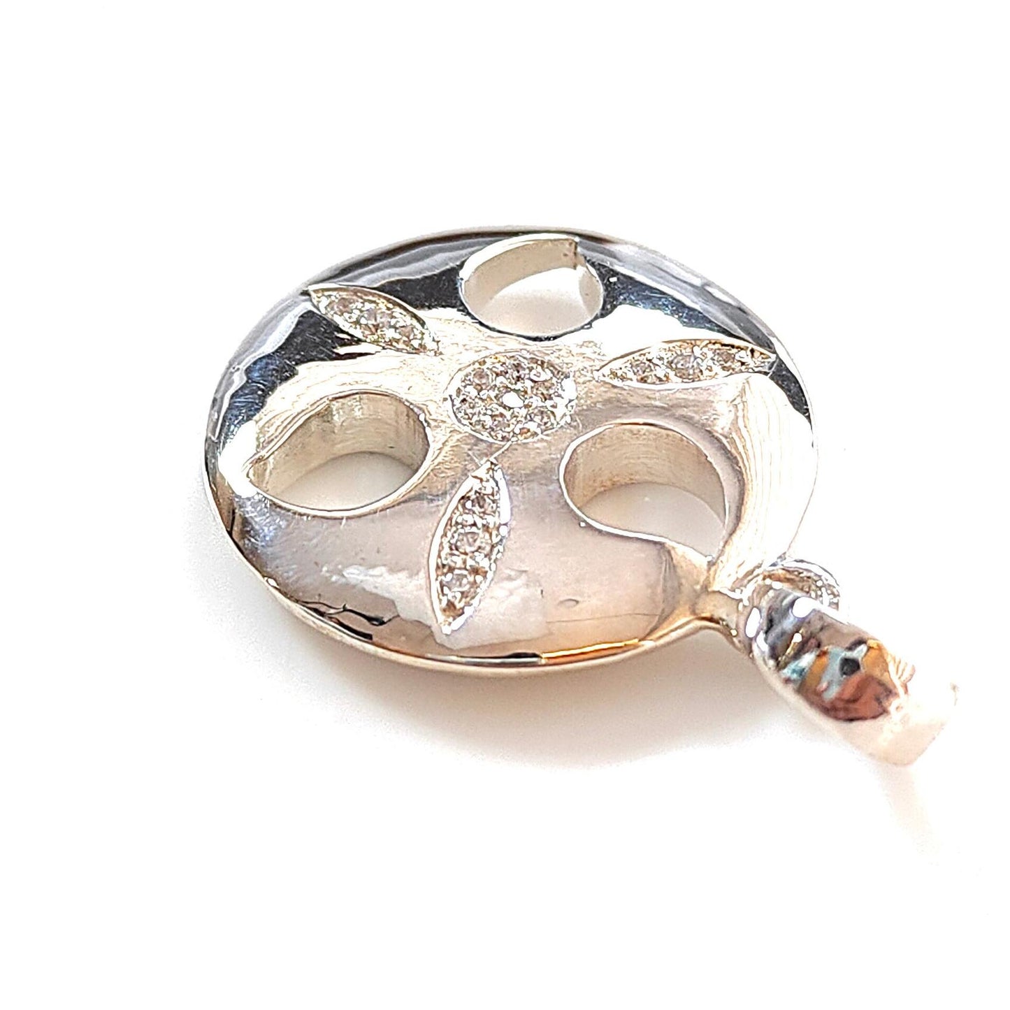 925 Sterling Silver CZ Pendant : 9.34gms (apx) Fashion Round Cubic Zirconia Pendant With Normal Loop 1.25" Gift For Her