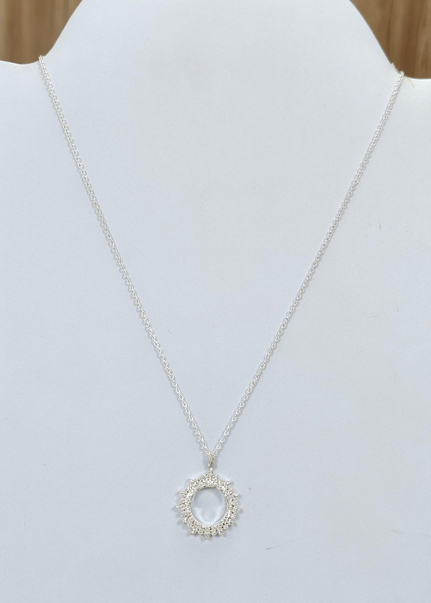 925 Sterling Silver AD Chain Necklace : 6.20gms (Apx) Natural Untreated 925 Sterling Sliver With American Diamond Round Necklace 20" (Apx)