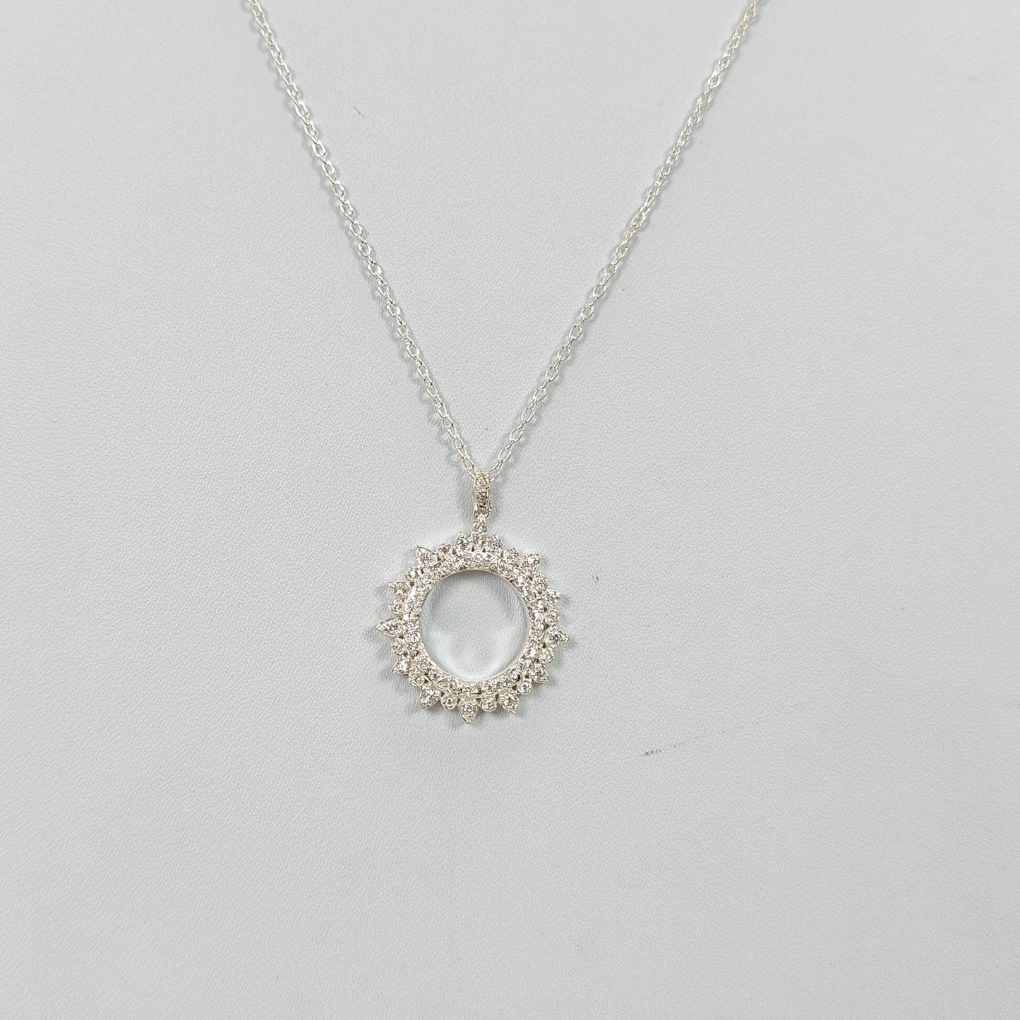 925 Sterling Silver AD Chain Necklace : 6.20gms (Apx) Natural Untreated 925 Sterling Sliver With American Diamond Round Necklace 20" (Apx)