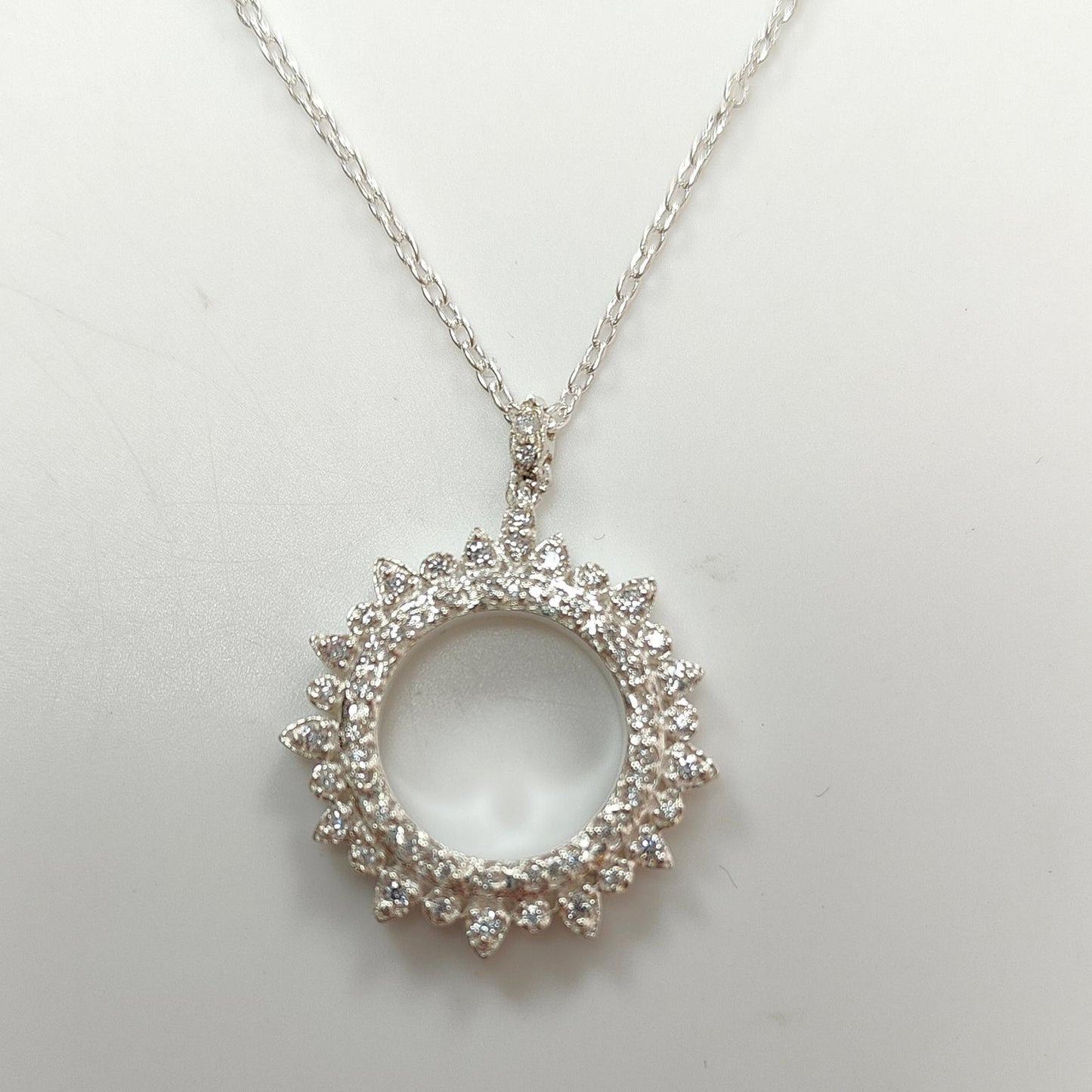 925 Sterling Silver AD Chain Necklace : 6.20gms (Apx) Natural Untreated 925 Sterling Sliver With American Diamond Round Necklace 20" (Apx)