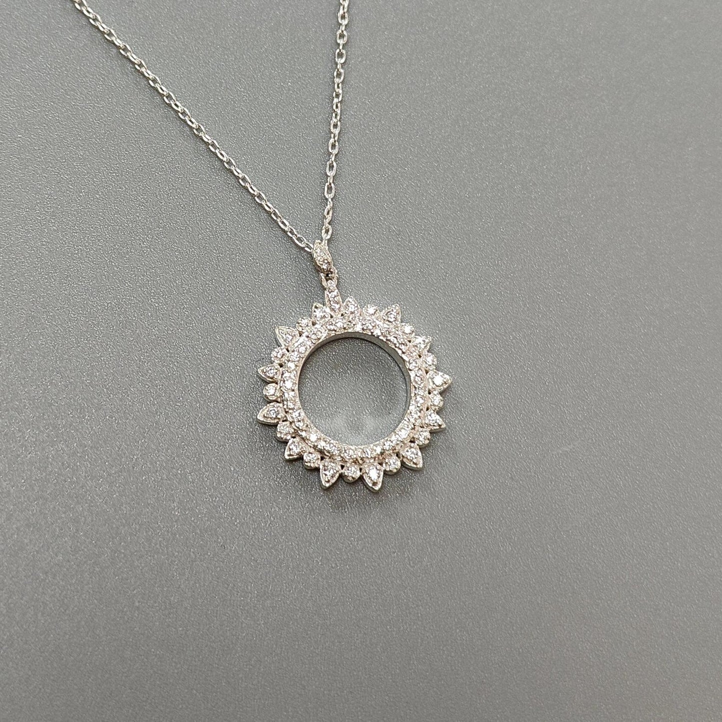 925 Sterling Silver AD Chain Necklace : 6.20gms (Apx) Natural Untreated 925 Sterling Sliver With American Diamond Round Necklace 20" (Apx)