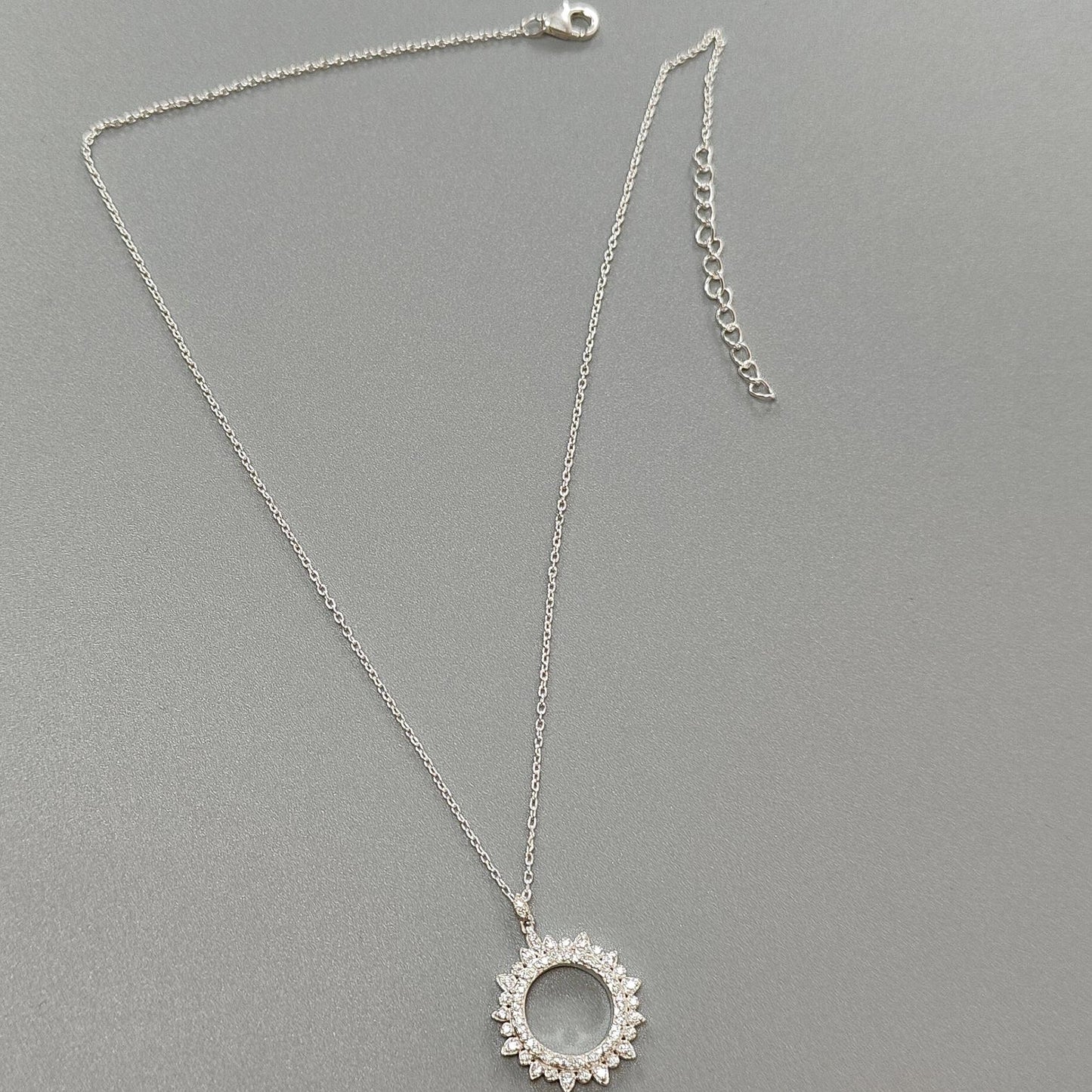 925 Sterling Silver AD Chain Necklace : 6.20gms (Apx) Natural Untreated 925 Sterling Sliver With American Diamond Round Necklace 20" (Apx)