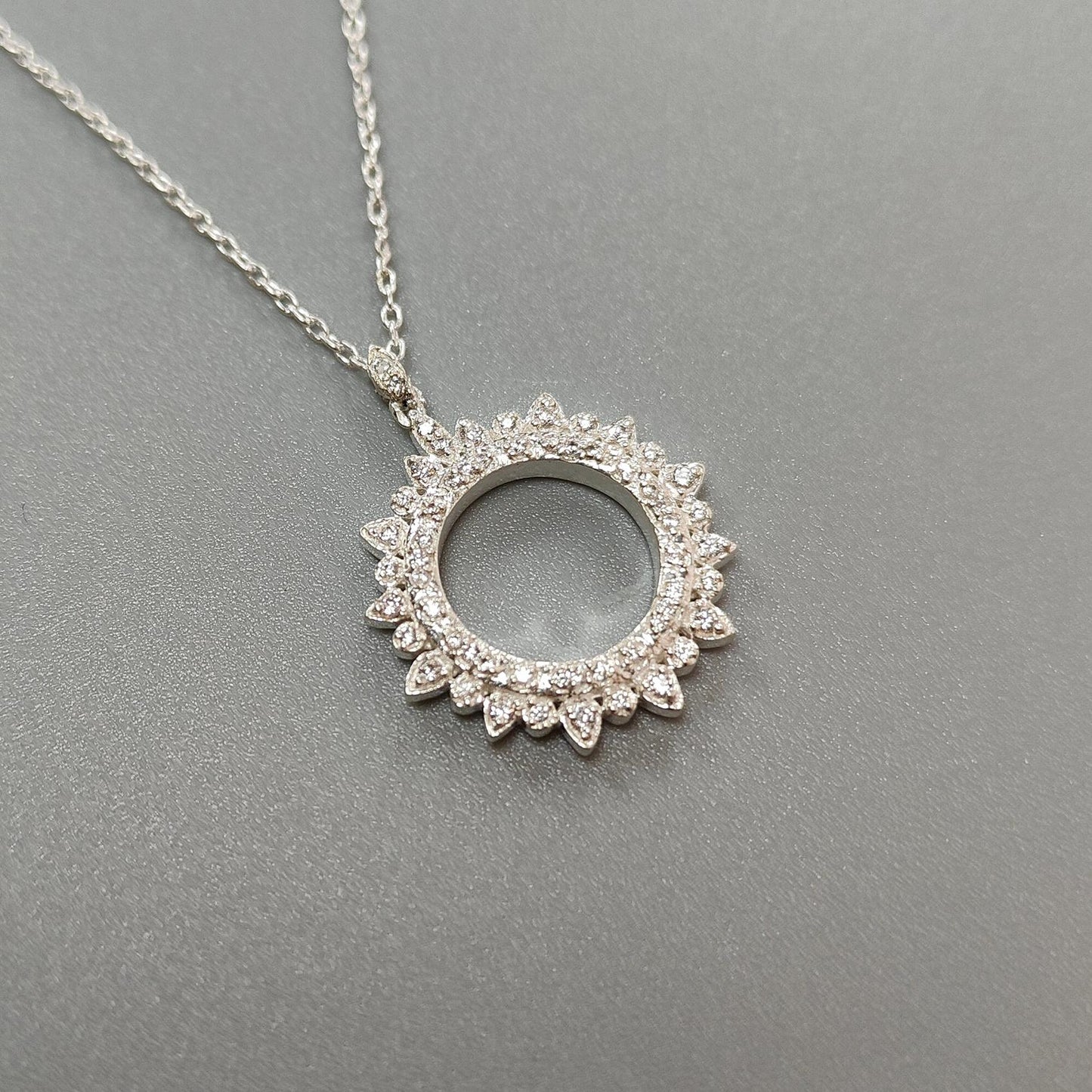 925 Sterling Silver AD Chain Necklace : 6.20gms (Apx) Natural Untreated 925 Sterling Sliver With American Diamond Round Necklace 20" (Apx)