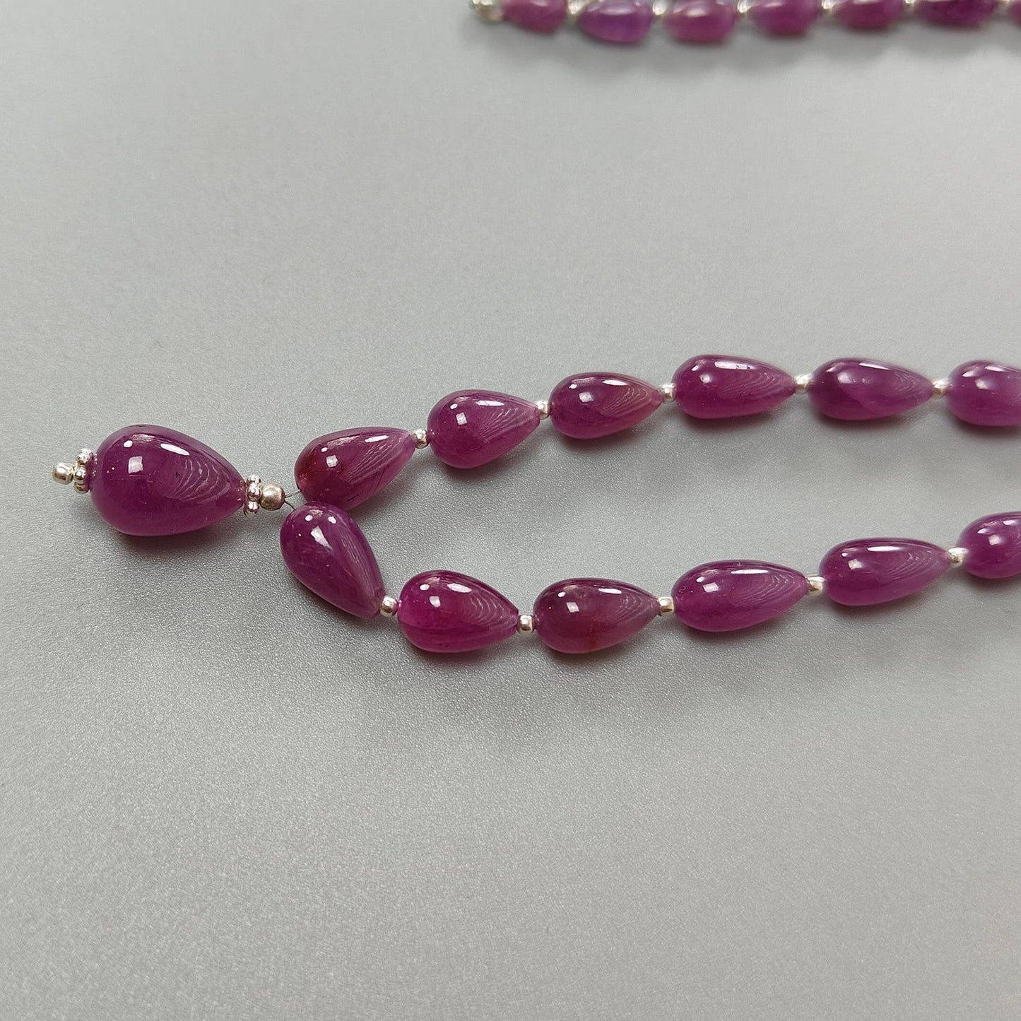 Ruby Gemstone Beads Necklace : 22.50gms (Apx) 925 Sterling Silver Purple Ruby Gemstone Plain Teardrops Necklace 6mm - 12mm 19.5" (Apx)