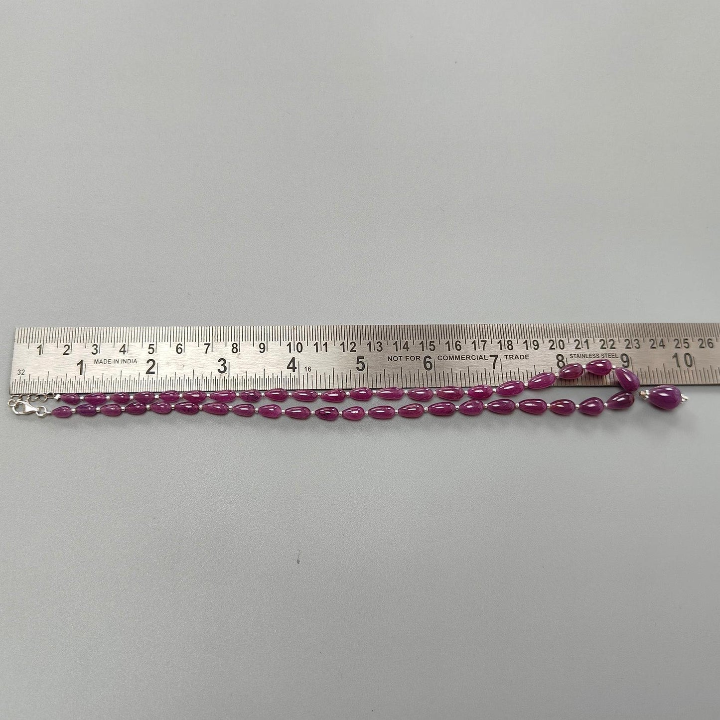 Ruby Gemstone Beads Necklace : 22.50gms (Apx) 925 Sterling Silver Purple Ruby Gemstone Plain Teardrops Necklace 6mm - 12mm 19.5" (Apx)