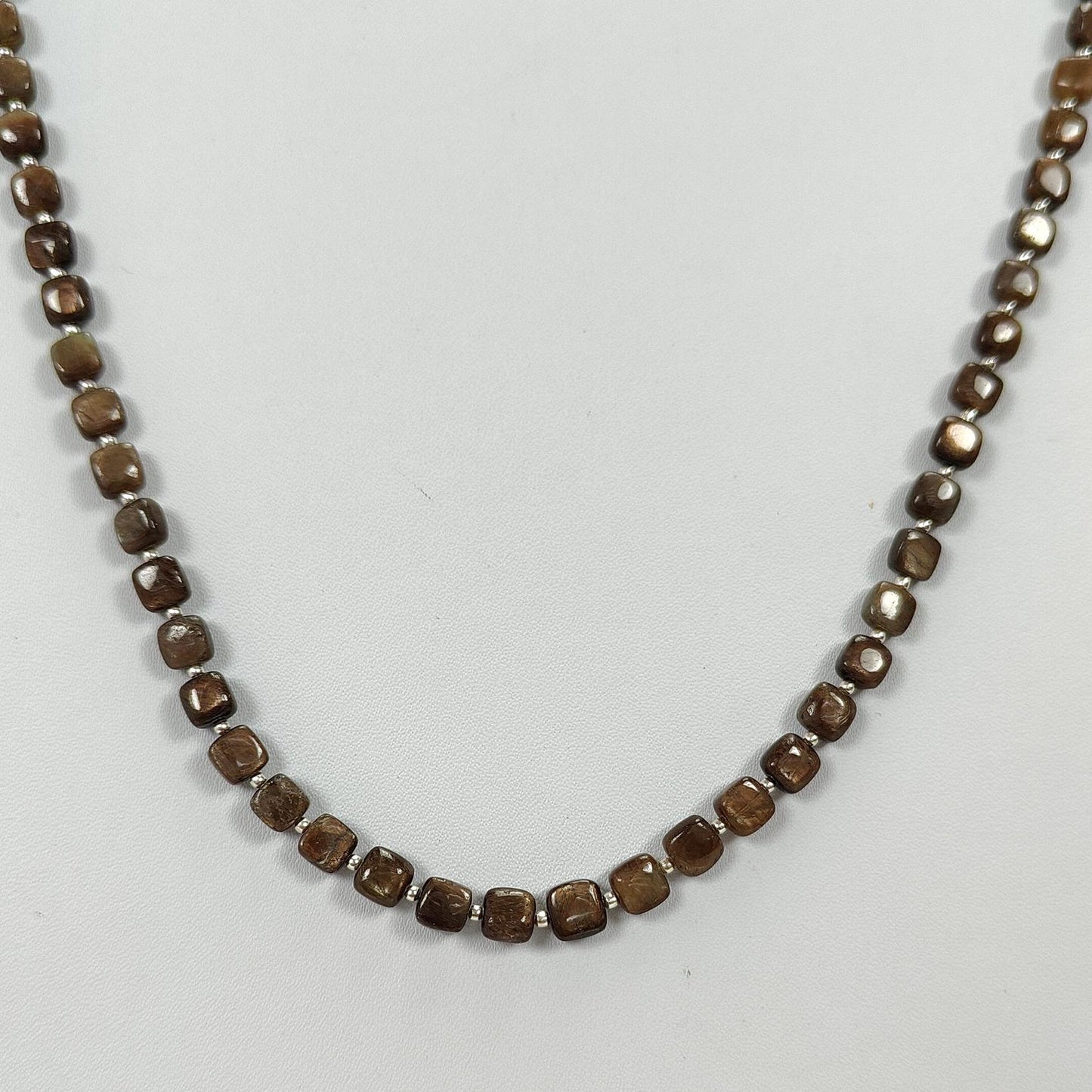 Golden Brown Sapphire Gemstone Beads Necklace : 21.00gms (Apx) Natural Plain Cushion Sapphire 925 Sterling Silver 4*3mm - 6*4mm 20" (Apx)