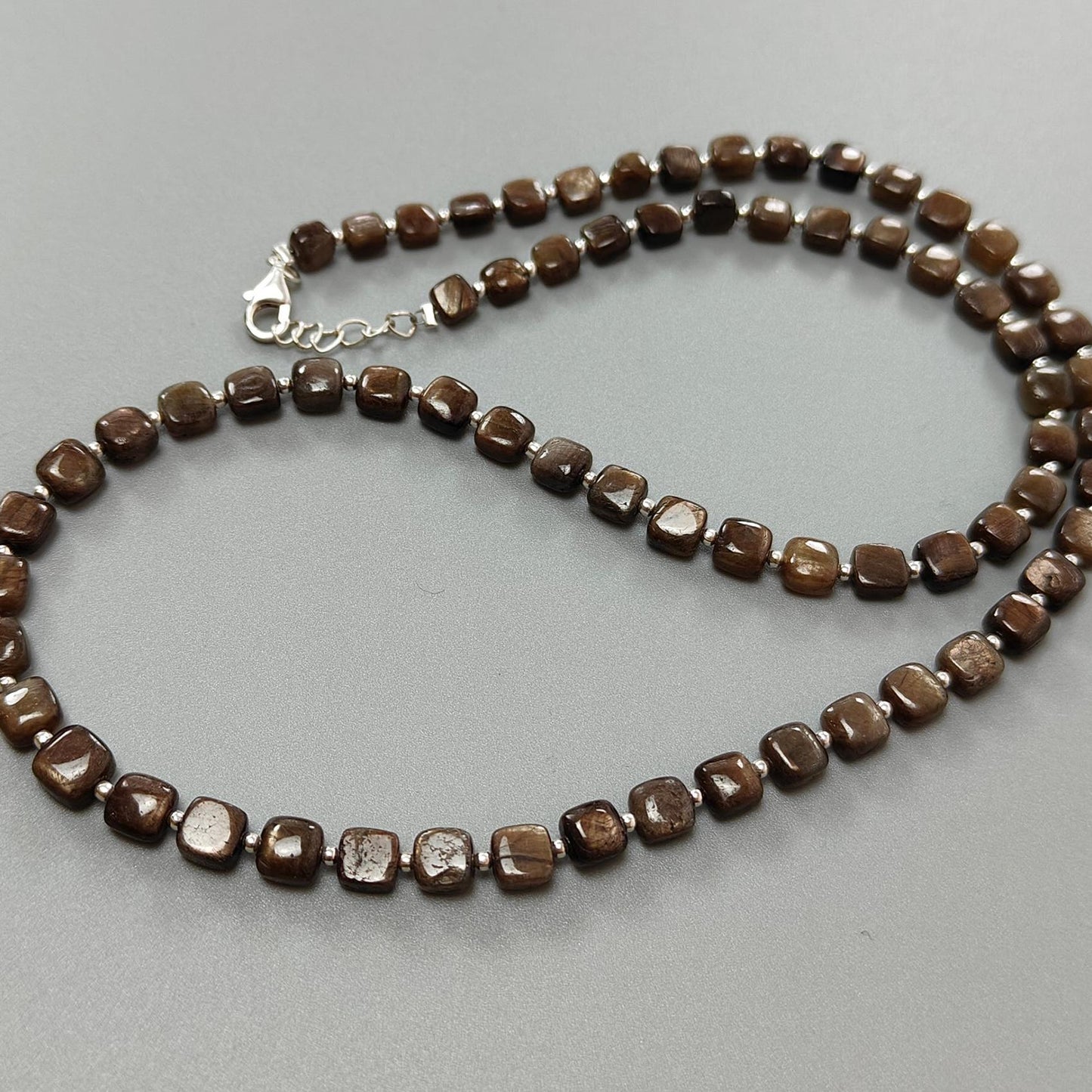 Golden Brown Sapphire Gemstone Beads Necklace : 21.00gms (Apx) Natural Plain Cushion Sapphire 925 Sterling Silver 4*3mm - 6*4mm 20" (Apx)