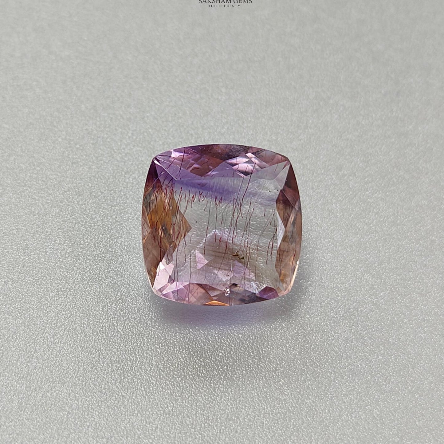 Rutile Amethyst Quartz Gemstone Normal Cut : 11.50cts Natural Untreated Purple Amethyst Cushion Shape 14mm
