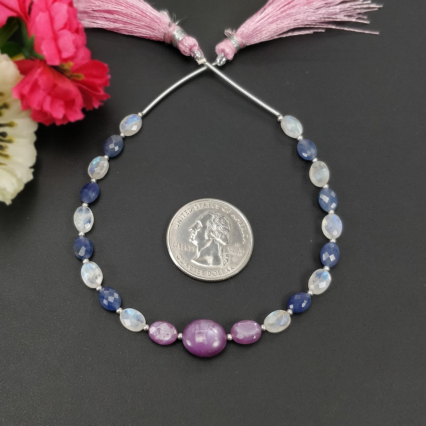 Star Ruby, Sapphire, Rainbow Moonstone Gemstone Loose Beads: 31.30cts Natural Untreated Oval Faceted Beads 7*5mm- 11.5*10mm 7"