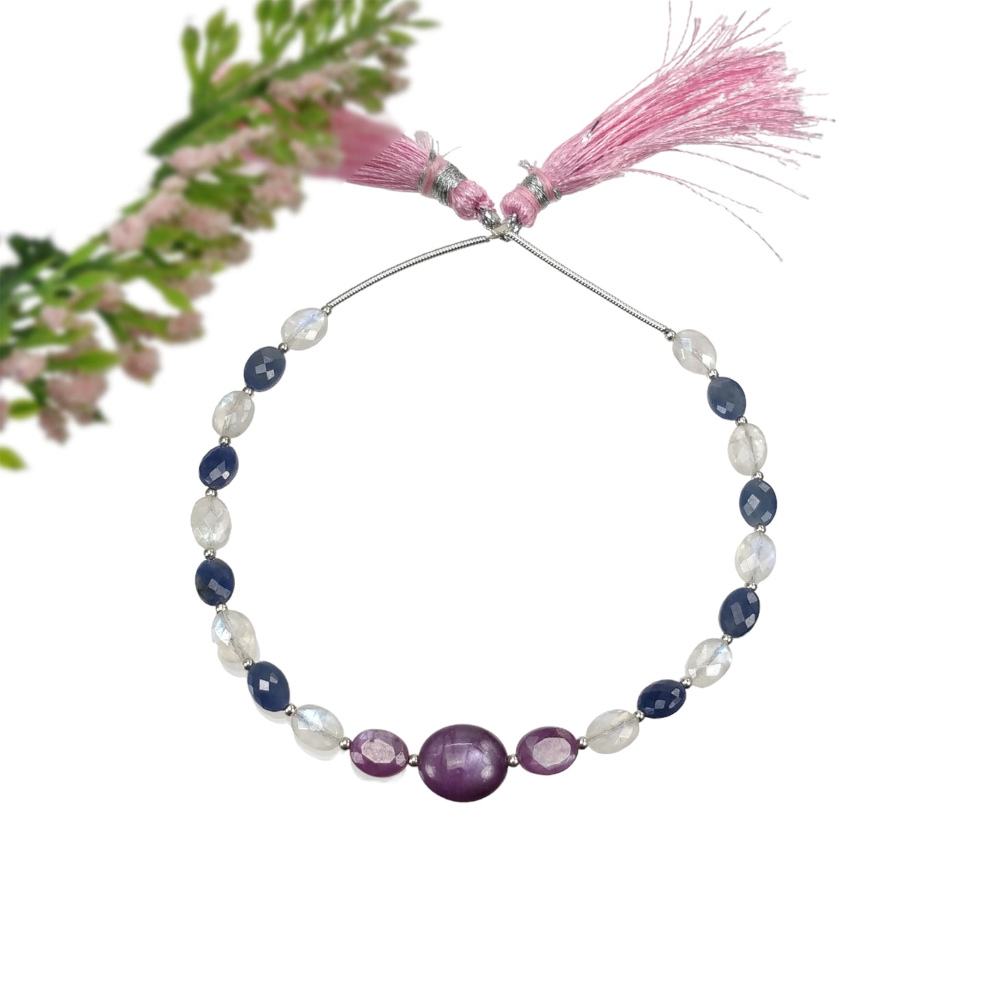 Star Ruby, Sapphire, Rainbow Moonstone Gemstone Loose Beads: 31.30cts Natural Untreated Oval Faceted Beads 7*5mm- 11.5*10mm 7"