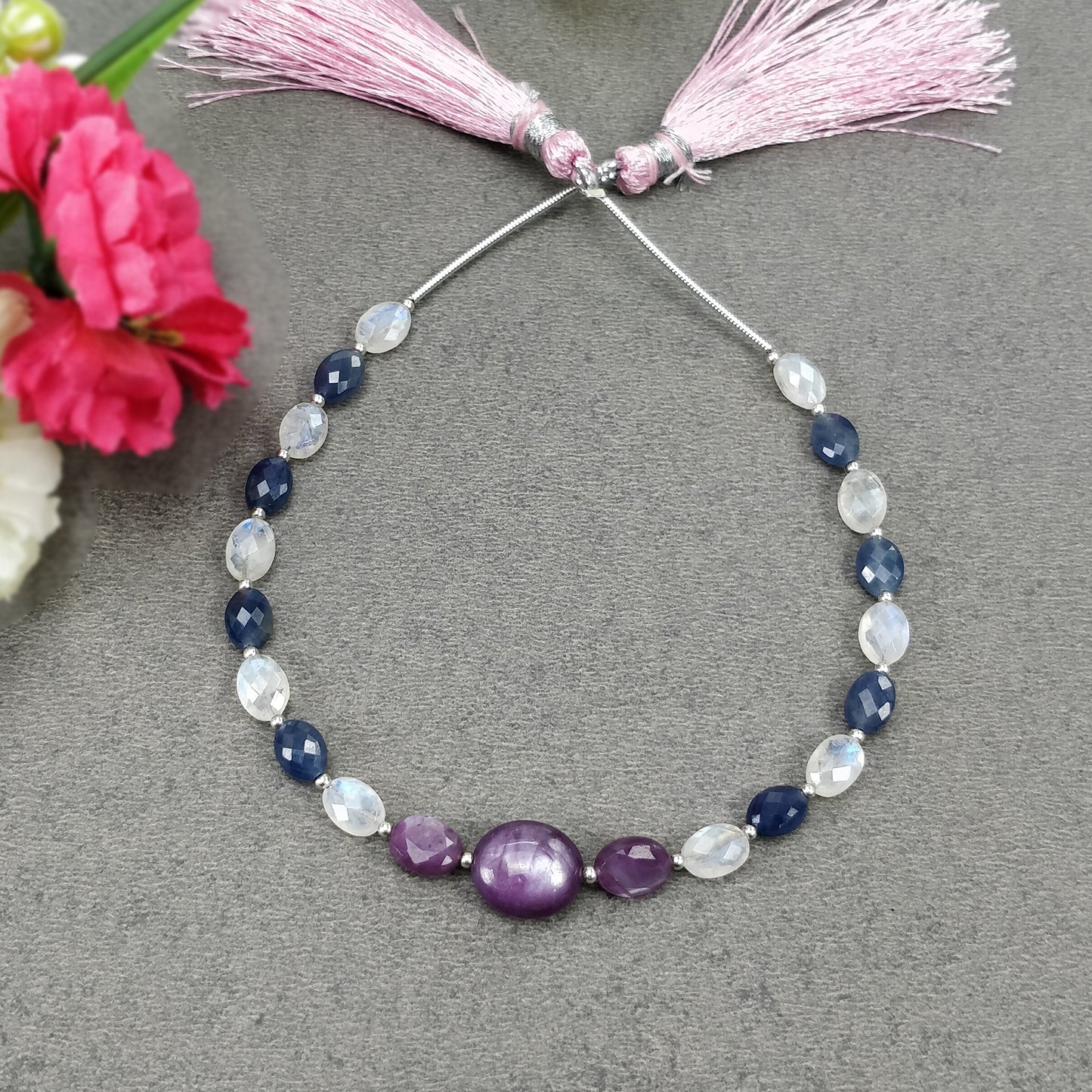 Star Ruby, Sapphire, Rainbow Moonstone Gemstone Loose Beads: 31.30cts Natural Untreated Oval Faceted Beads 7*5mm- 11.5*10mm 7"