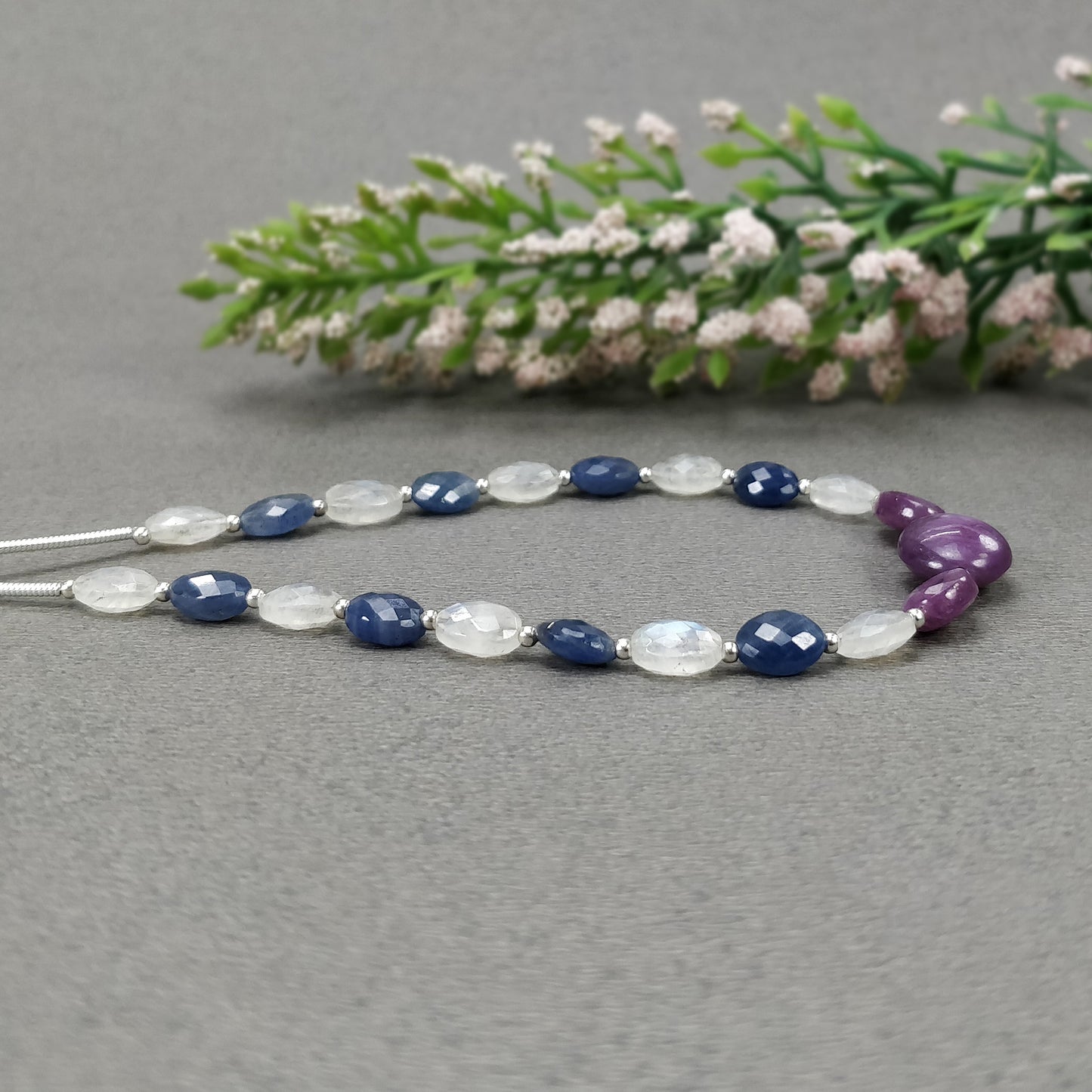 Star Ruby, Sapphire, Rainbow Moonstone Gemstone Loose Beads: 31.30cts Natural Untreated Oval Faceted Beads 7*5mm- 11.5*10mm 7"