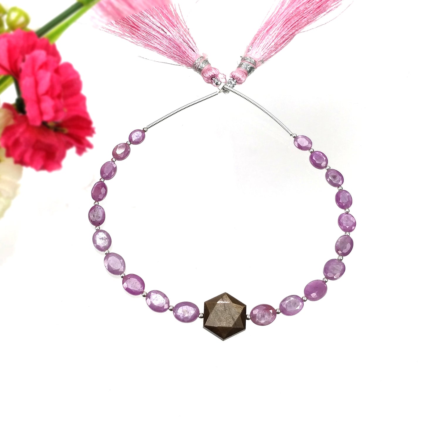 RASPBERRY & CHOCOLATE Sapphire Gemstone Normal Cut Loose Beads : 34.20cts Natural Unheated Hexagon Oval Nuggets 6*4.5mm - 14*12mm 6.75"