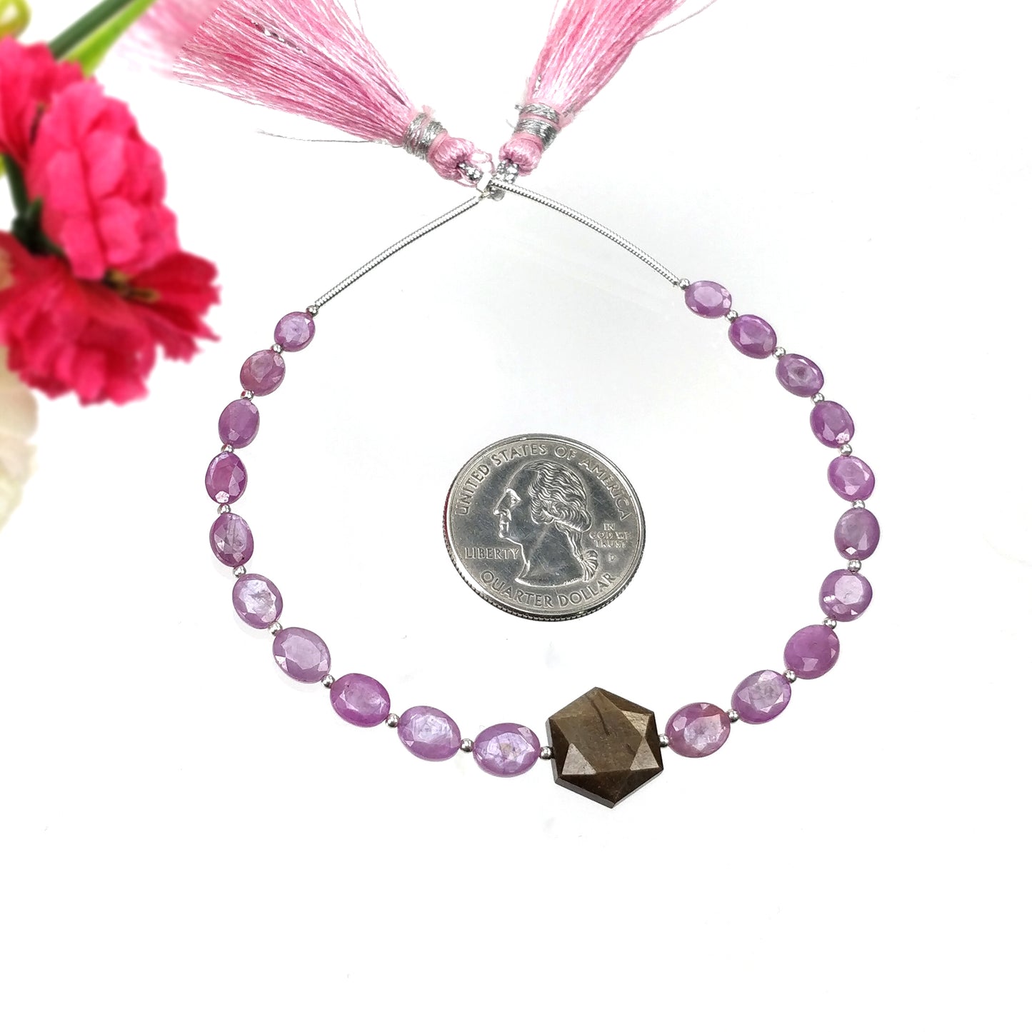 RASPBERRY & CHOCOLATE Sapphire Gemstone Normal Cut Loose Beads : 34.20cts Natural Unheated Hexagon Oval Nuggets 6*4.5mm - 14*12mm 6.75"