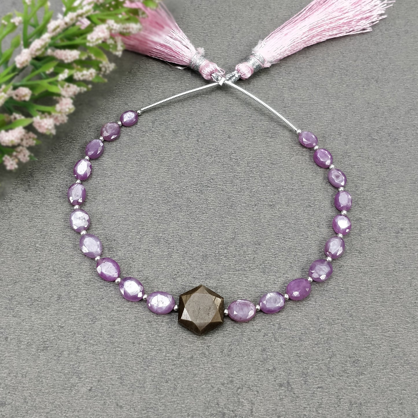 RASPBERRY & CHOCOLATE Sapphire Gemstone Normal Cut Loose Beads : 34.20cts Natural Unheated Hexagon Oval Nuggets 6*4.5mm - 14*12mm 6.75"