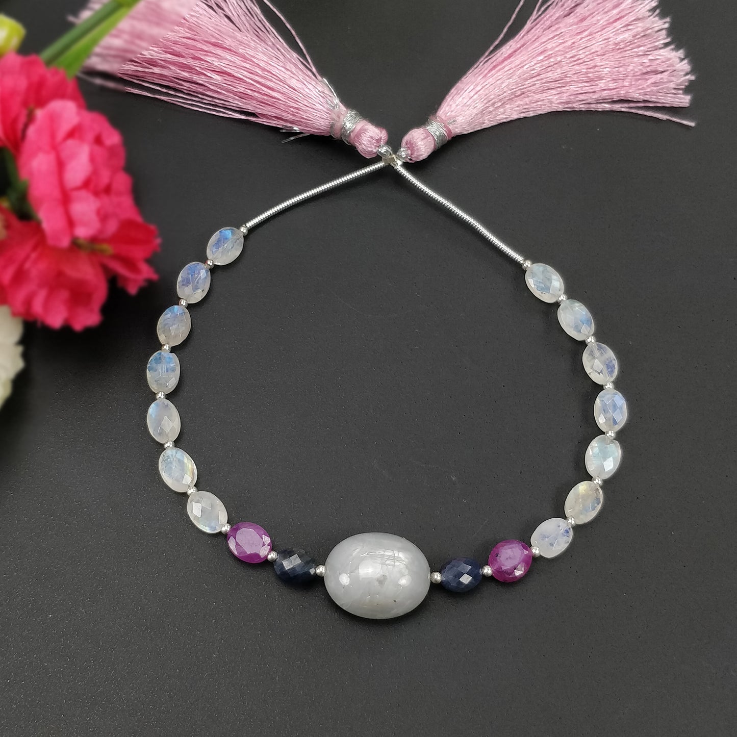 Sapphire, Rainbow Moonstone Gemstone Loose Beads : 37.50cts Natural Untreated Oval Faceted Beads 7*5mm- 16*13mm 6.50"