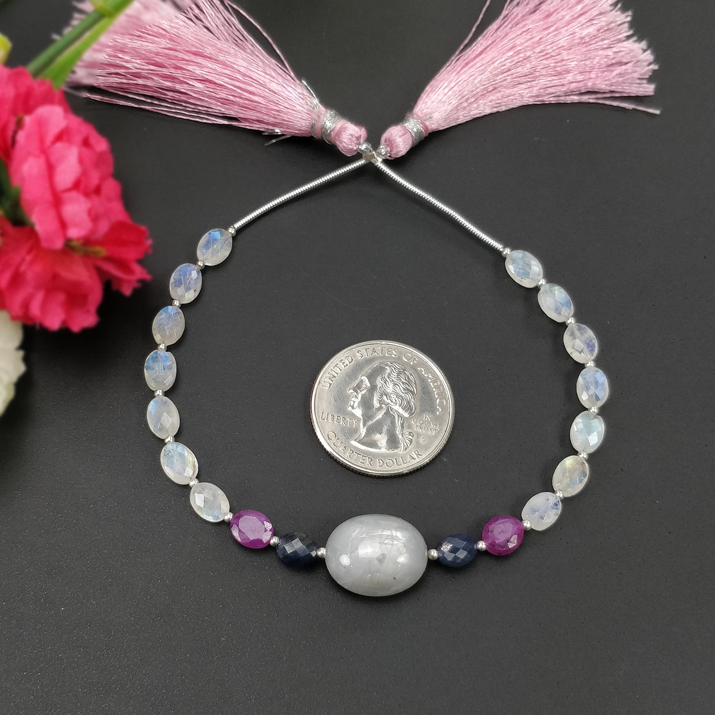 Sapphire, Rainbow Moonstone Gemstone Loose Beads : 37.50cts Natural Untreated Oval Faceted Beads 7*5mm- 16*13mm 6.50"