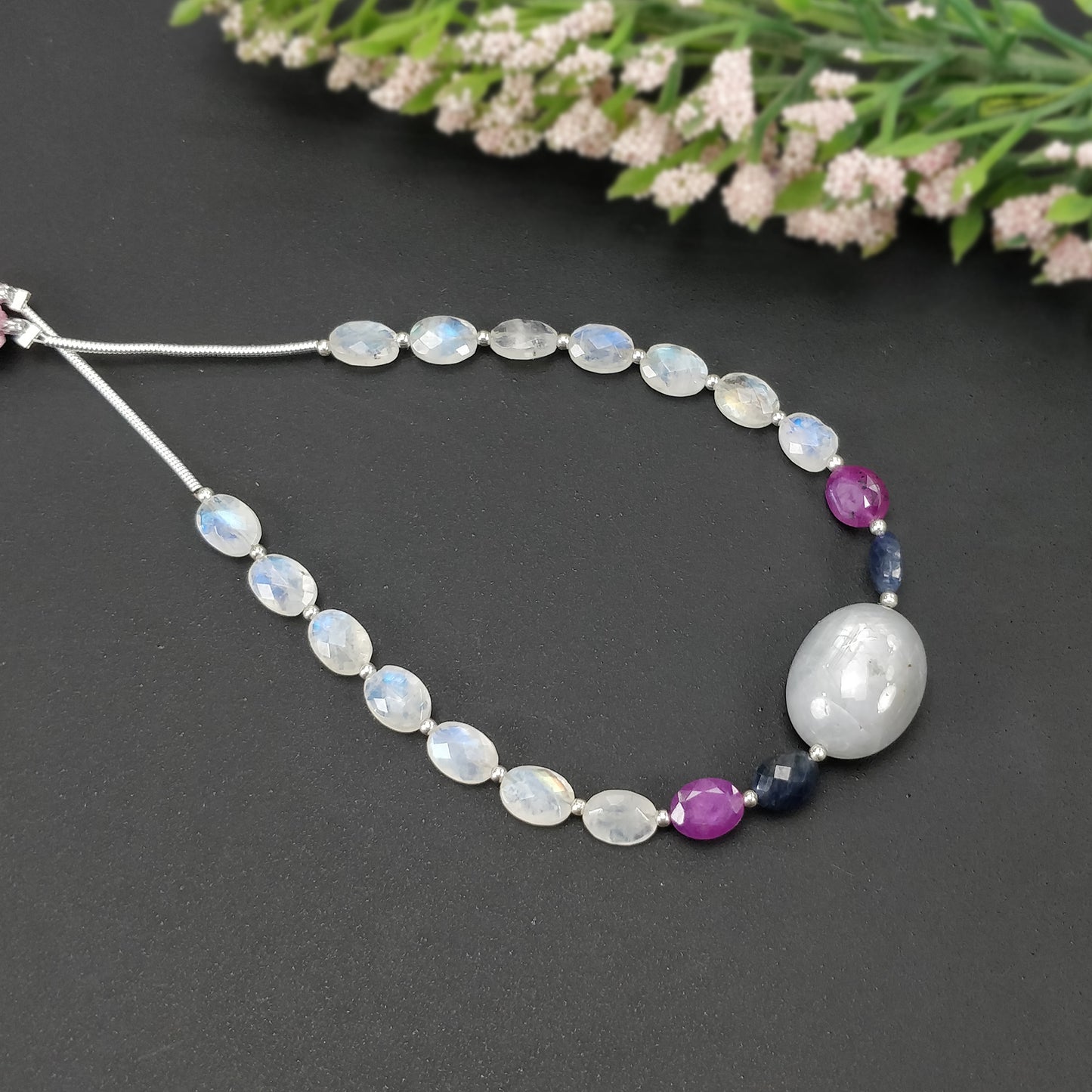 Sapphire, Rainbow Moonstone Gemstone Loose Beads : 37.50cts Natural Untreated Oval Faceted Beads 7*5mm- 16*13mm 6.50"