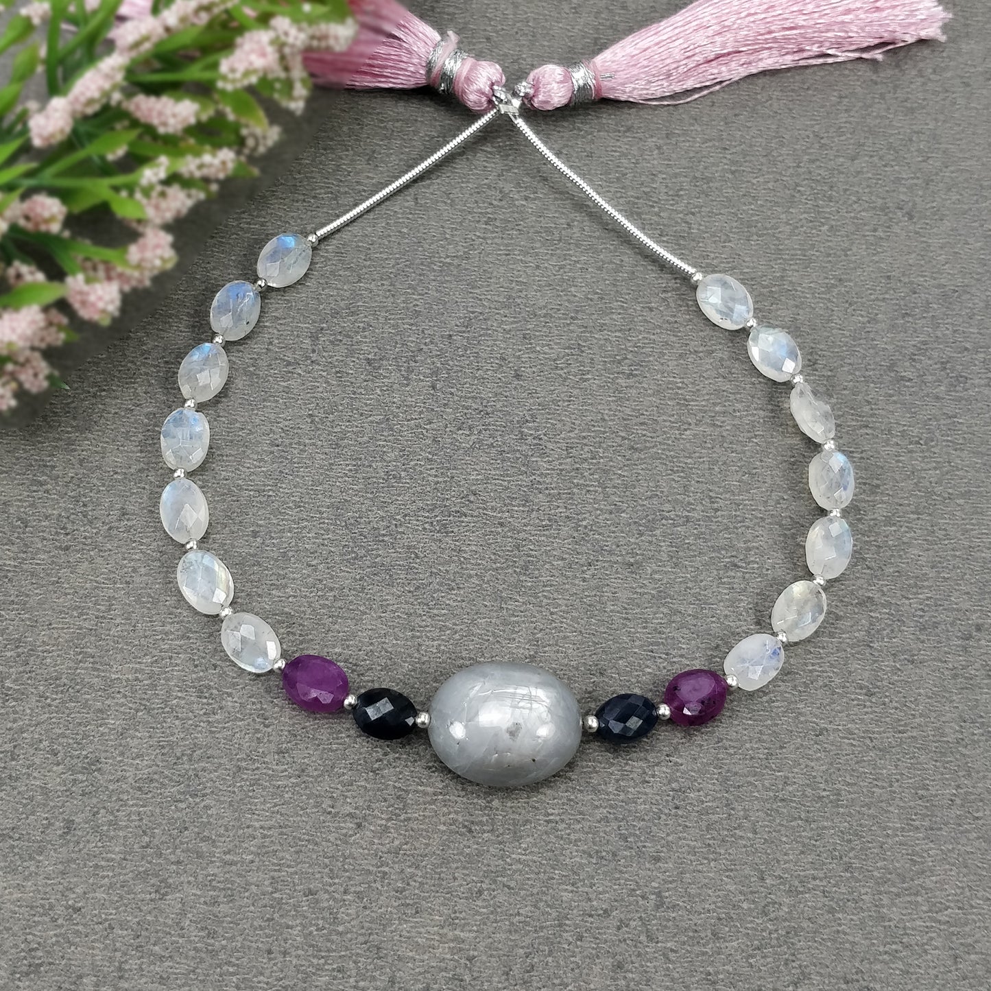 Sapphire, Rainbow Moonstone Gemstone Loose Beads : 37.50cts Natural Untreated Oval Faceted Beads 7*5mm- 16*13mm 6.50"