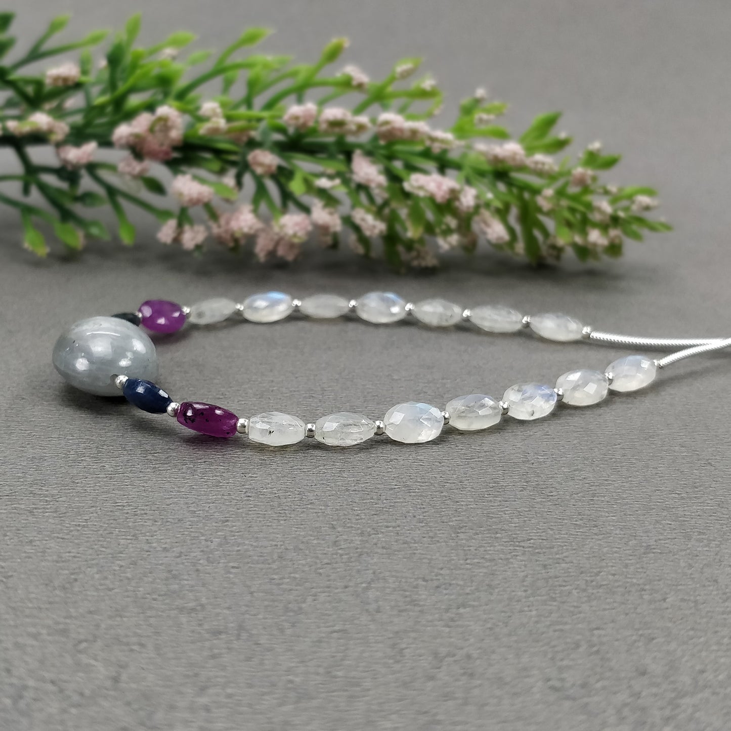 Sapphire, Rainbow Moonstone Gemstone Loose Beads : 37.50cts Natural Untreated Oval Faceted Beads 7*5mm- 16*13mm 6.50"