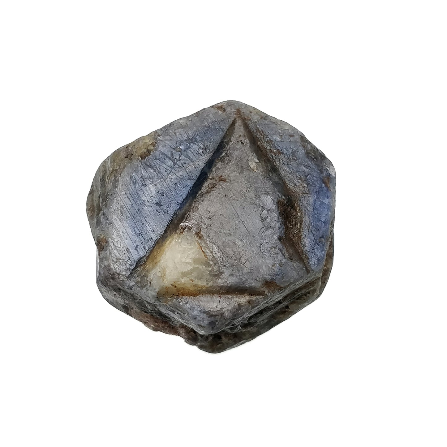 RECORD KEEPER Blue SAPPHIRE Gemstone Crystal : 179.95cts Natural Unheated Triangle Formative Sapphire Rough Specimen 28.5*25mm