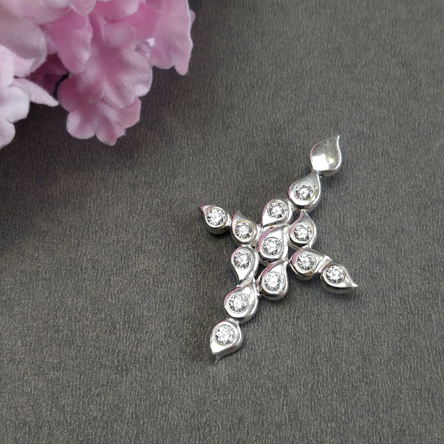 CUBIC ZIRCONIA With 925 Sterling Silver Pendant : 9.90gms Fashion Jewellry Jesus Cross Pendant 2.15" Gift For Her