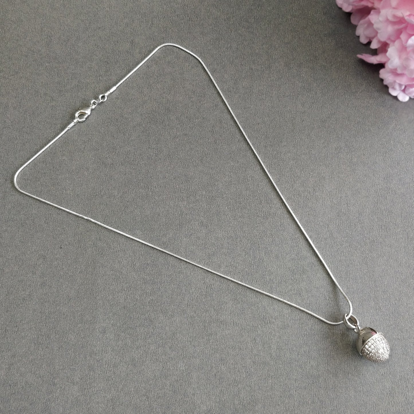 CUBIC ZIRCONIA & 925 Sterling Silver Necklace : 8.52gms(Approx) Fashion Regular Medium Bullet Pendant With Necklace 18.5" Gift For Her