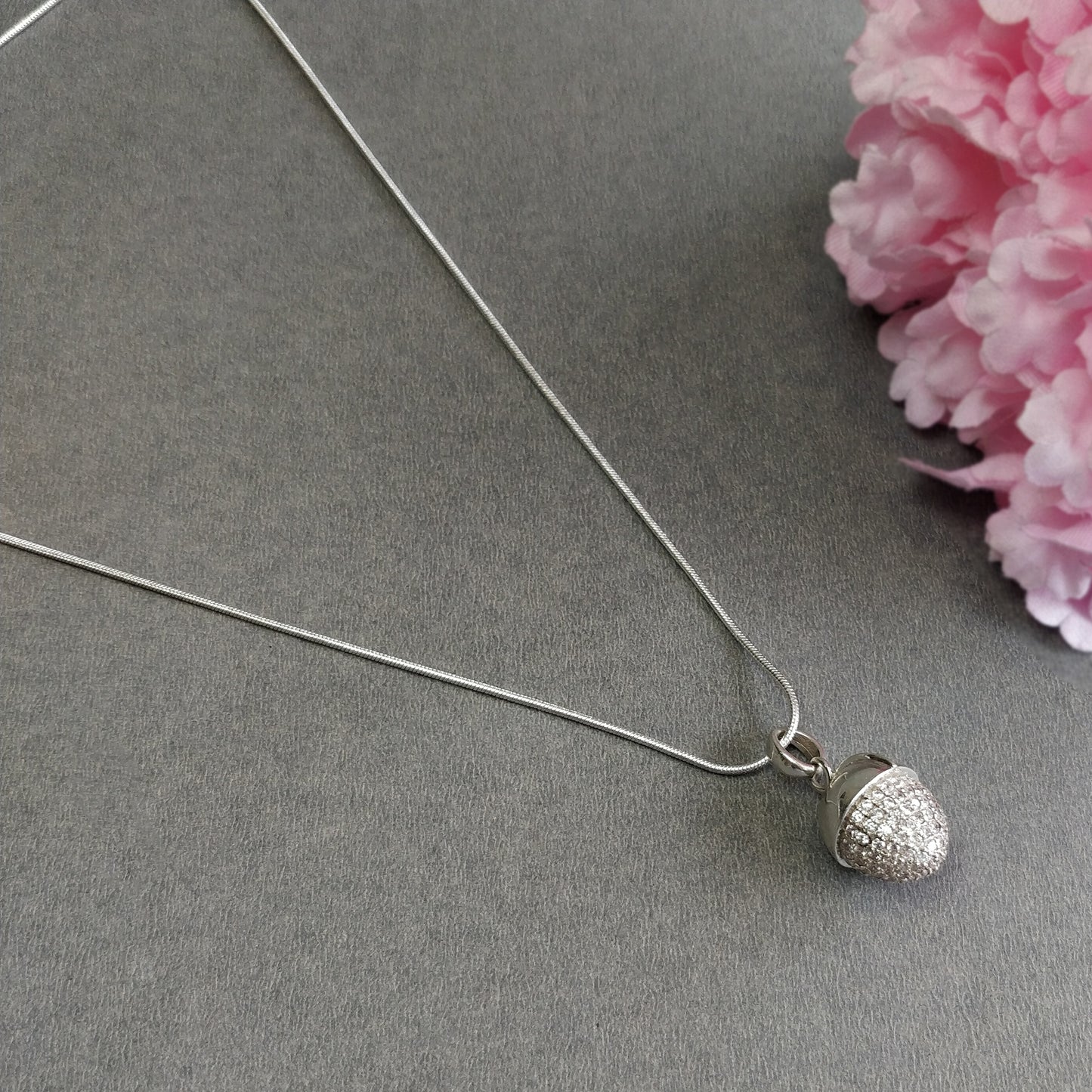 CUBIC ZIRCONIA & 925 Sterling Silver Necklace : 8.52gms(Approx) Fashion Regular Medium Bullet Pendant With Necklace 18.5" Gift For Her