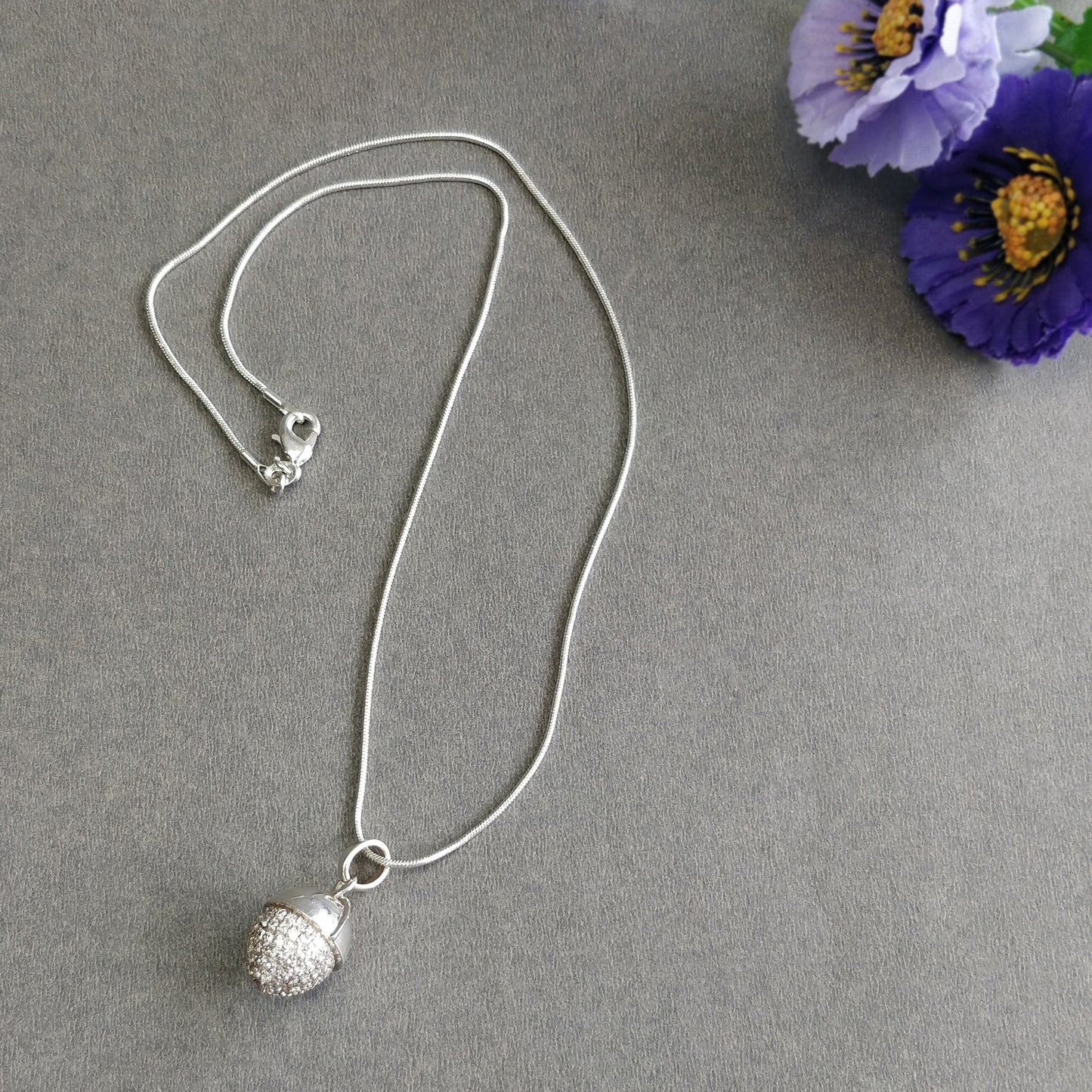 CUBIC ZIRCONIA & 925 Sterling Silver Necklace : 8.52gms(Approx) Fashion Regular Medium Bullet Pendant With Necklace 18.5" Gift For Her