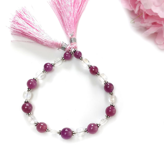 Ruby & Rainbow Moonstone Gemstone Checker Cut Plain Loose Beads: 65.00cts Natural Untreated Round Cushion Beads 6mm - 9mm 7.50" For Bracelet