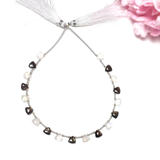 Chocolate Sapphire & Rainbow Moonstone Gemstone Cabochon And Checker Cut Loose Beads : 21.00cts(Approx) Natural Triangle Plain Nuggets 6mm