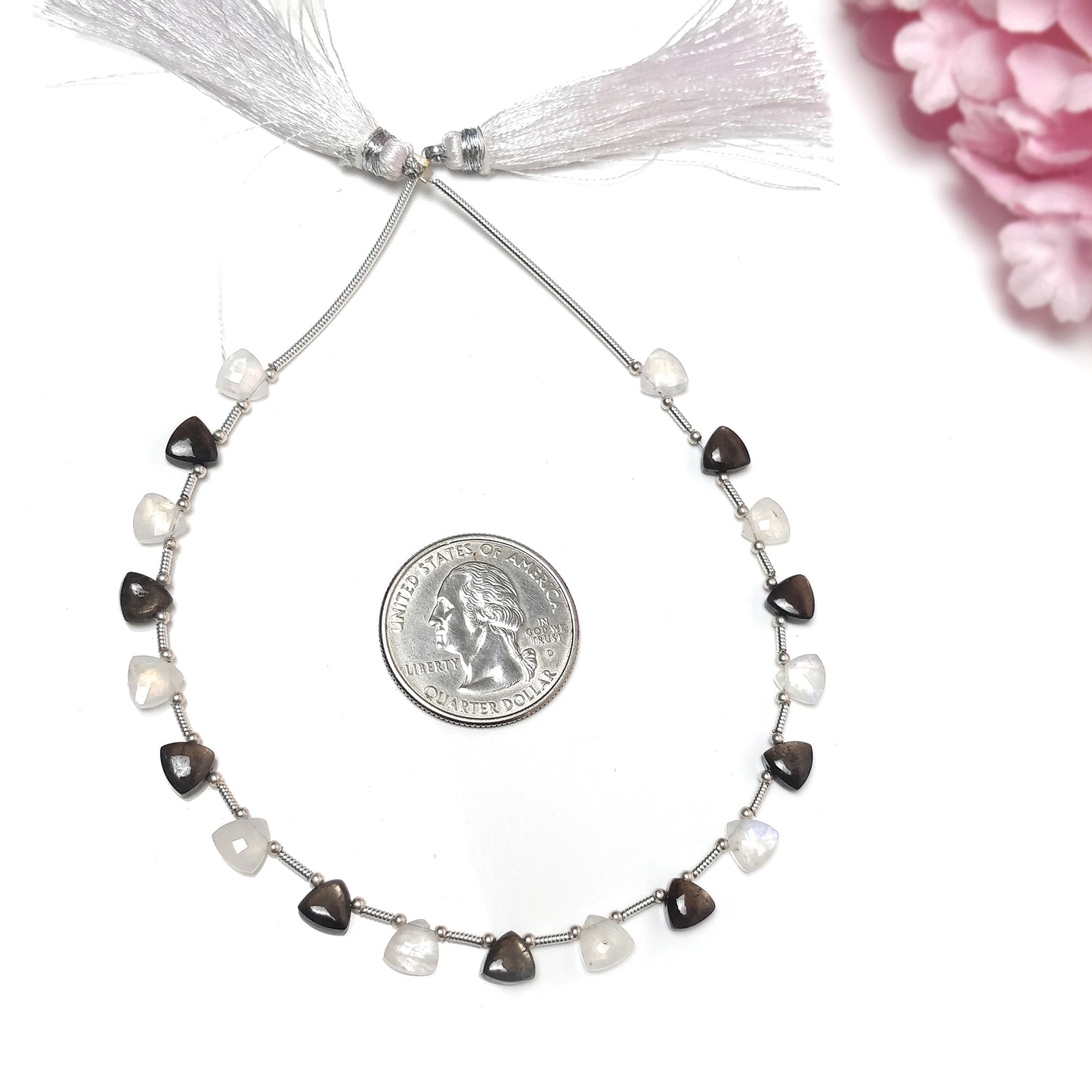 Chocolate Sapphire & Rainbow Moonstone Gemstone Cabochon And Checker Cut Loose Beads : 21.00cts(Approx) Natural Triangle Plain Nuggets 6mm