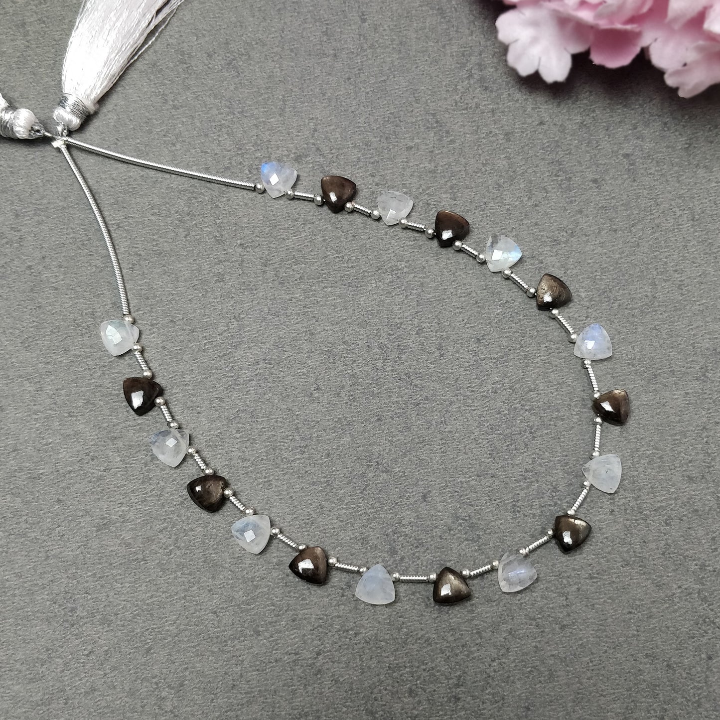 Chocolate Sapphire & Rainbow Moonstone Gemstone Cabochon And Checker Cut Loose Beads : 21.00cts(Approx) Natural Triangle Plain Nuggets 6mm