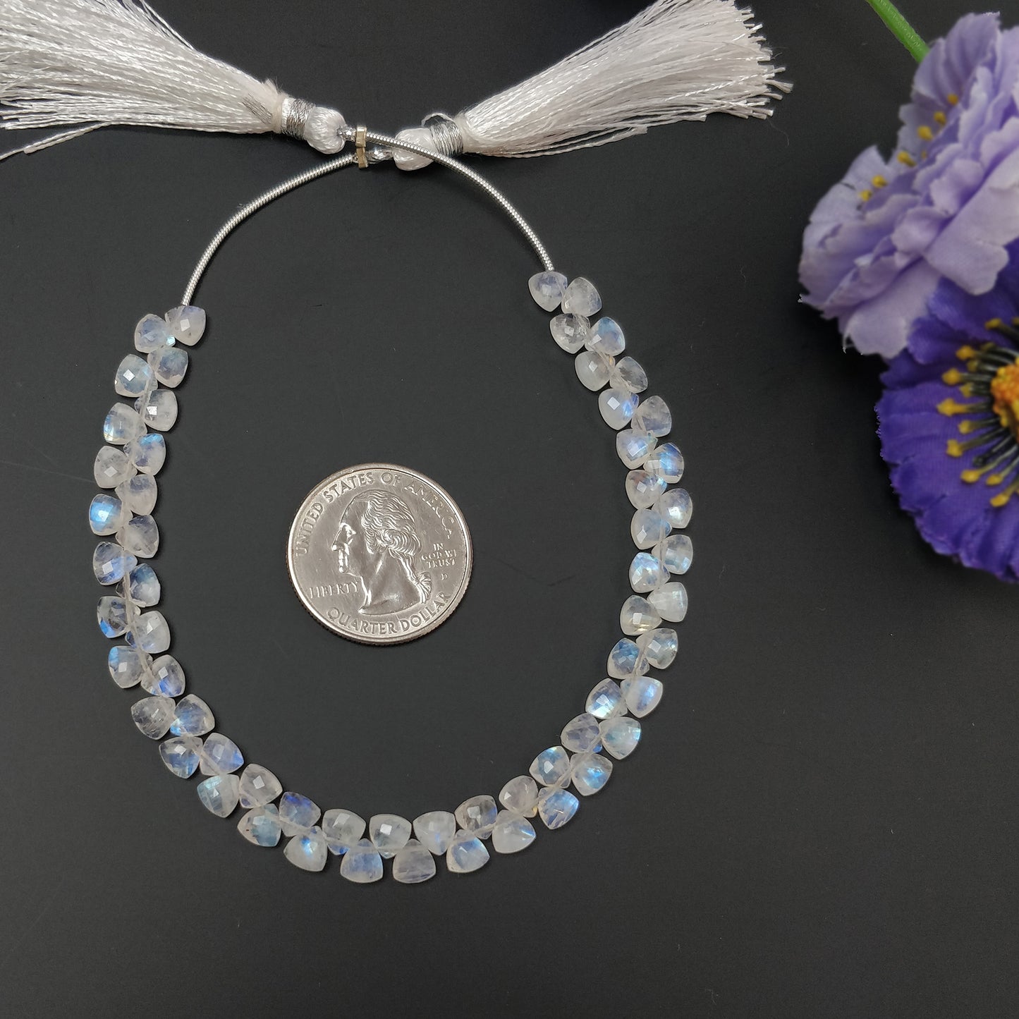 Rainbow Moonstone Gemstone Checker Cut Loose Beads : 32.00cts Natural Untreated Unheated Moonstone Triangle Shape Faceted Nuggets 5mm 7.25"