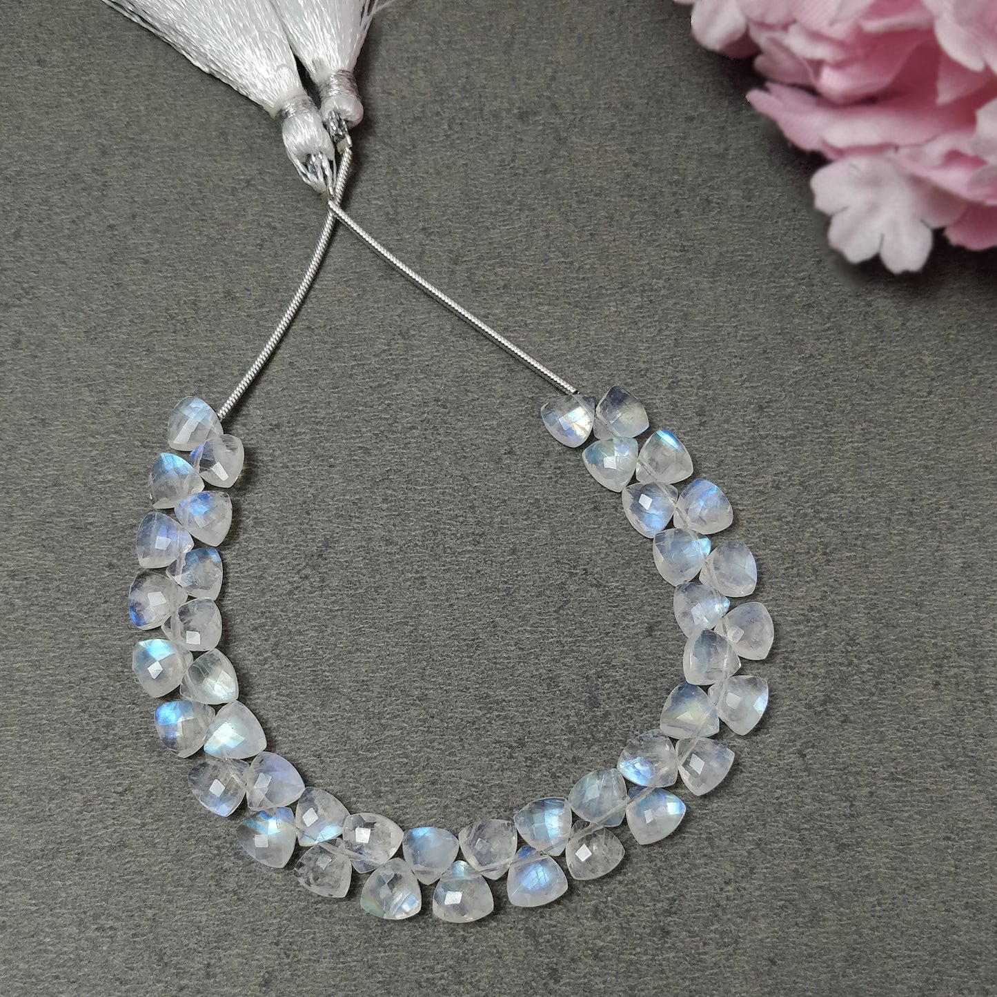 Rainbow Moonstone Gemstone Checker Cut Loose Beads : 32.00cts(Approx) Natural Untreated Moonstone Triangle Shape Faceted Nuggets 6mm 6"