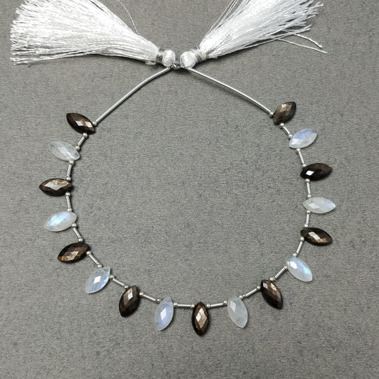 Chocolate Sapphire & Moonstone Gemstone Checker Cut : 29.00cts(Approx) Natural Untreated Marquise Faceted Loose Beads 10*5mm For Bracelet