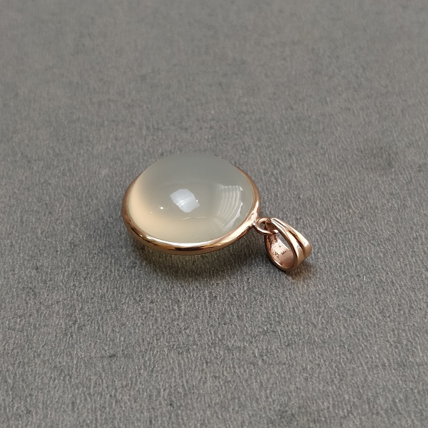 925 Sterling Silver PENDANT : 7.53gms Natural Gray ONYX Gemstone Round Rose Gold Plated Briolette Bezel Set Pendant With Plain Loop 1.30"